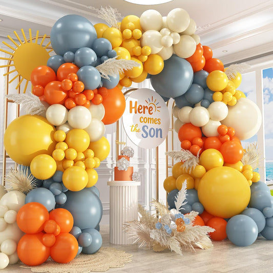 Here Comes the Sun Balloon Garland Arch Kit,412pcs Different Sizes 18 12 10 5 Inch Here Comes the Son Balloon Arch Garland Kit for Boho Retro Here Comes the Son Baby Shower Decor