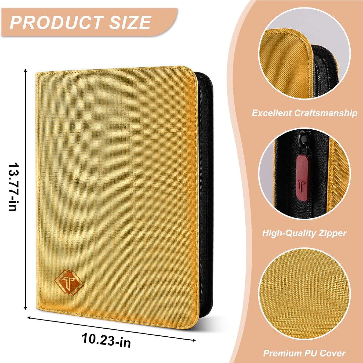 Trading Card Binder, Card Binder Album Fit for MTG Baseball Football Sports Cards, Easy to Use Card Collection Binder (Yellow, 432 Pockets)