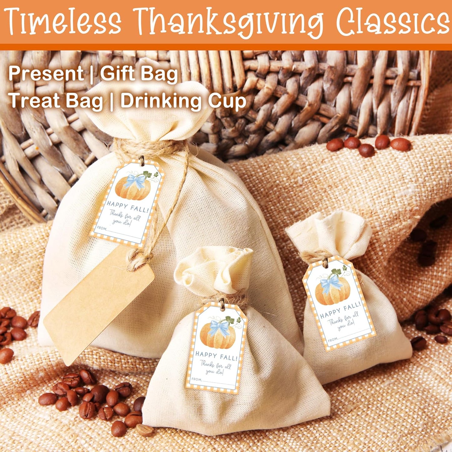 50 Pcs Fall Gift Tags, 2.1"×3.5" Thank You Gift Tags for Party Favors, Pumpkin Happy Fall Thanksgiving Gifts Tags for Party Favor - B10