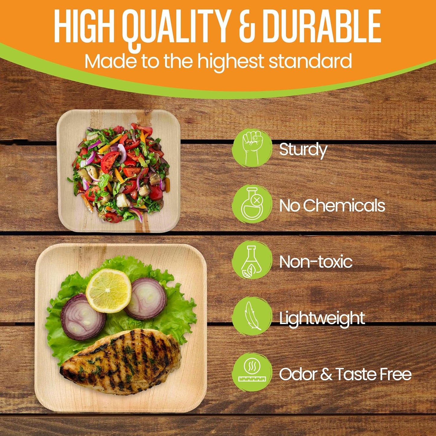 Raj Palm Leaf Plates Bulk [50-Pack] 10" & 7" Square Plates (10 CASES - 500 PACK) like Bamboo plates Disposable, Strong, Decorative Compostable Tableware for weddings, Lunch, Dinners