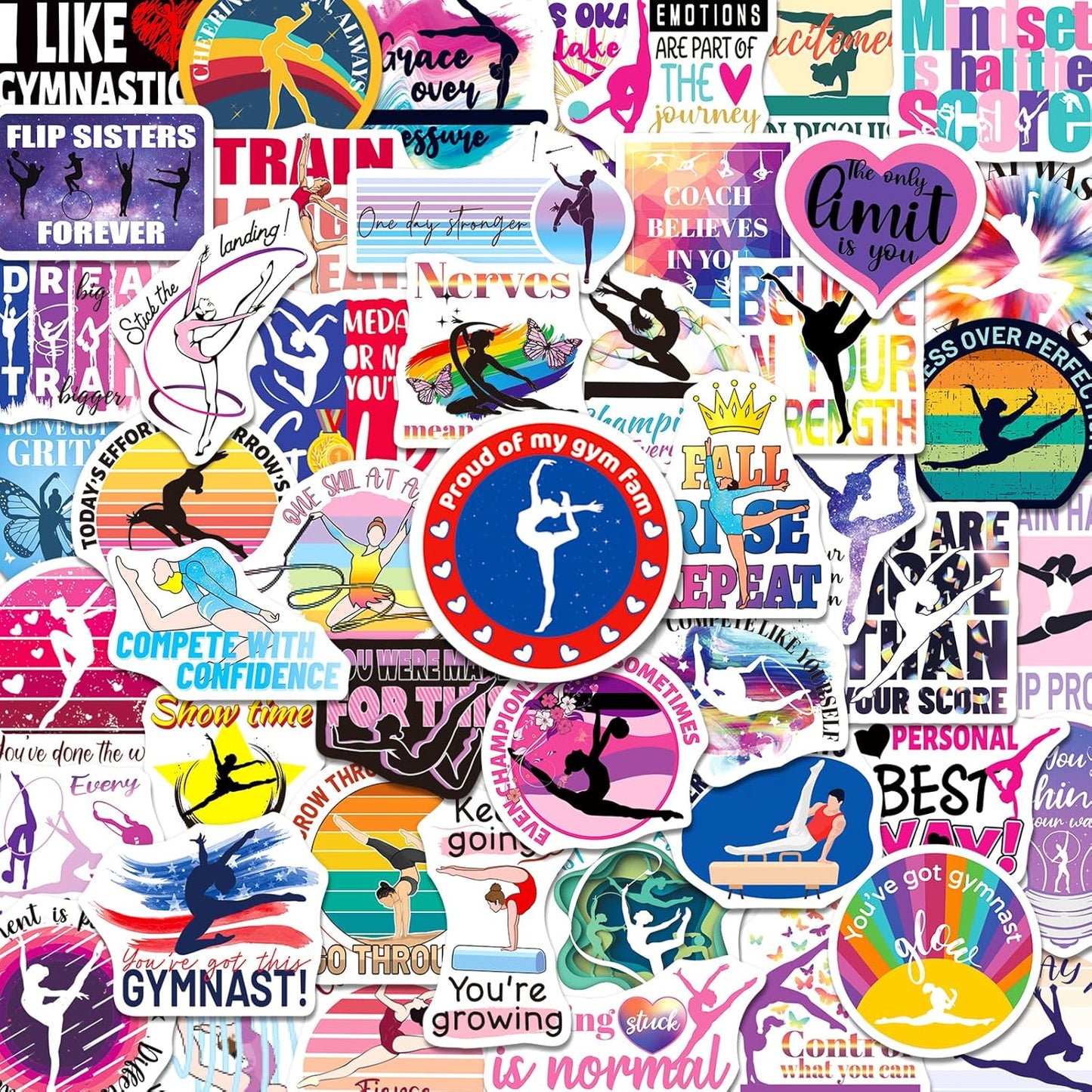 200PCS Gymnastics Stickers for Girls, Motivational Gymnastics Vinyl Stickers for Laptops Water Bottles Notebooks Goodie Bags Party Favors Team Rewards