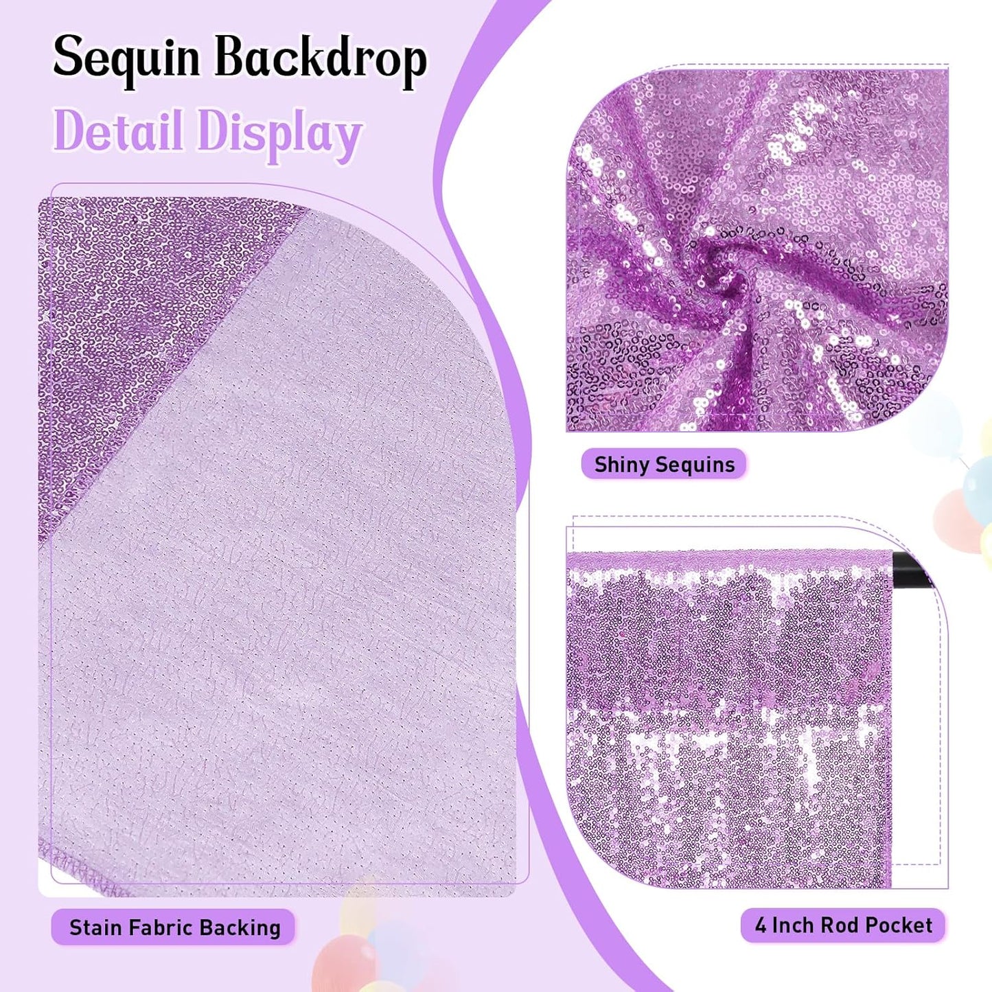 SquarePie Sequin Backdrop Curtain Not See Through Thick Glitter Background for Party 6FT x 8FT Lavender