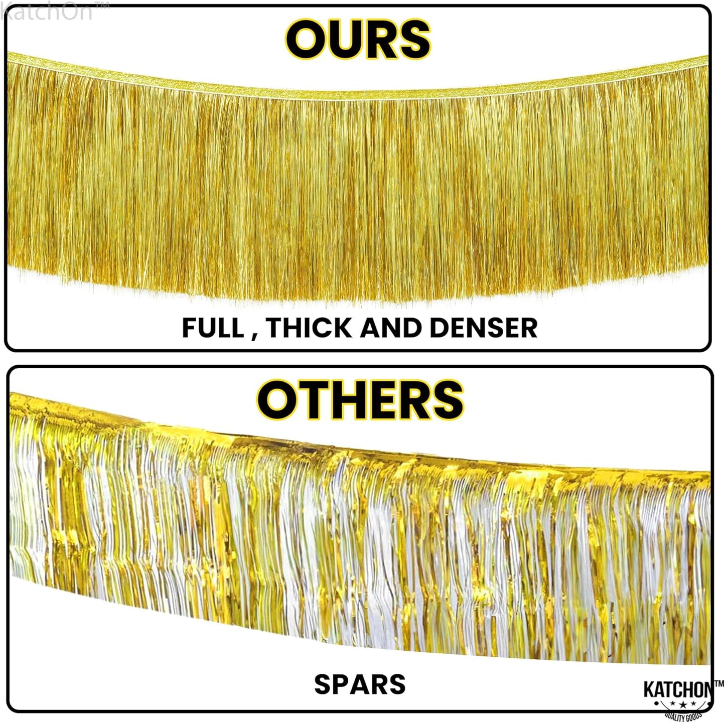 KatchOn, Pack of 2 Gold Fringe Garland - Gold Tinsel Banner for Birthday Party Decorations, Bridal Shower | Golden Foil Curtains for Golden Party Decor, Wedding, New Years Decorations