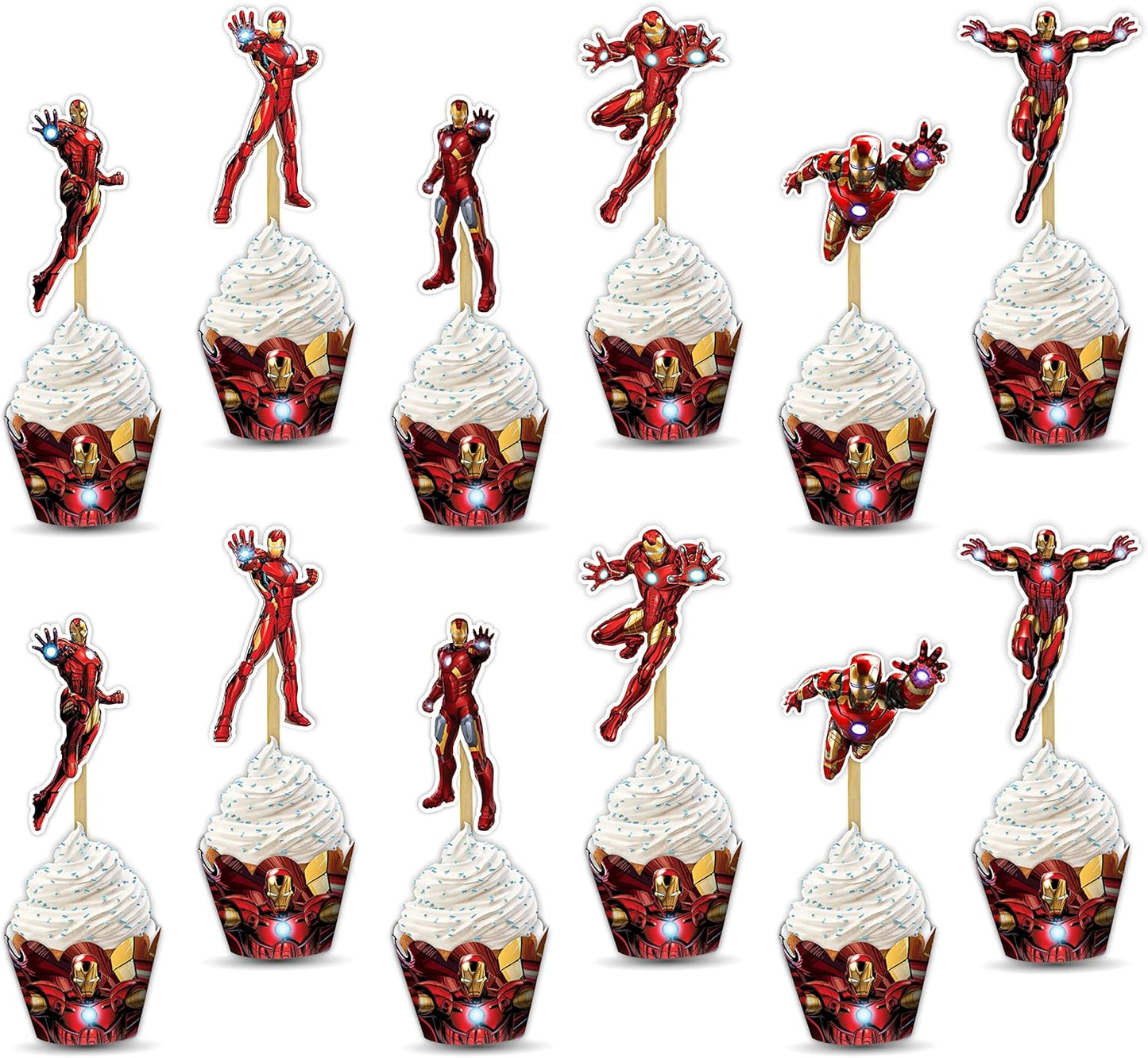 "Irn Man Cupcake Wrapper – Theme Birthday Party Supplies – Cartoon Inspired Cupcake Decoration Wraps for Birthday, Baby Shower, School Events, and Themed Parties"