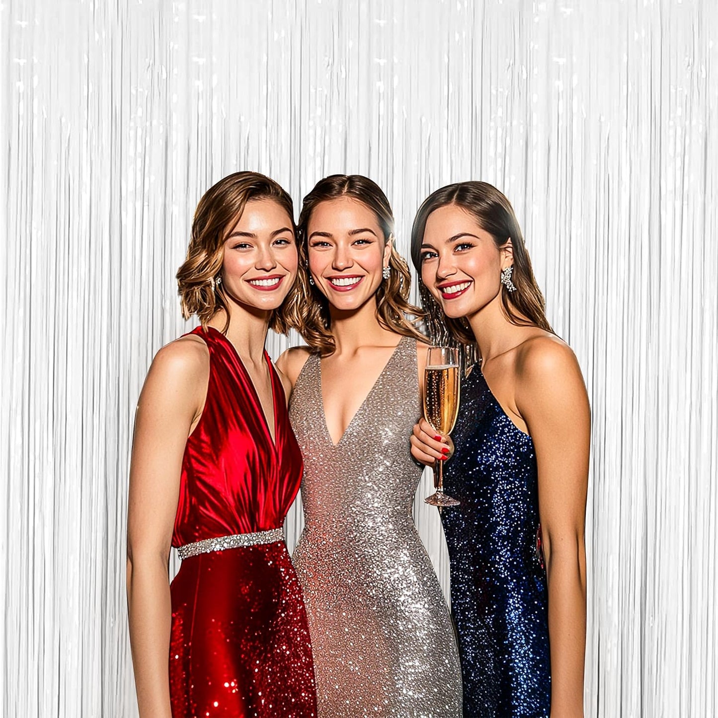 BTSD-home 4 Pack 3x 8ft White Foil Fringe Curtain Backdrop Party Streamers Decorations Metallic Photo Booth Tinsel Theme Bachelorette Graduation Wedding Birthday Bridal Shower Christmas Decor Supplies