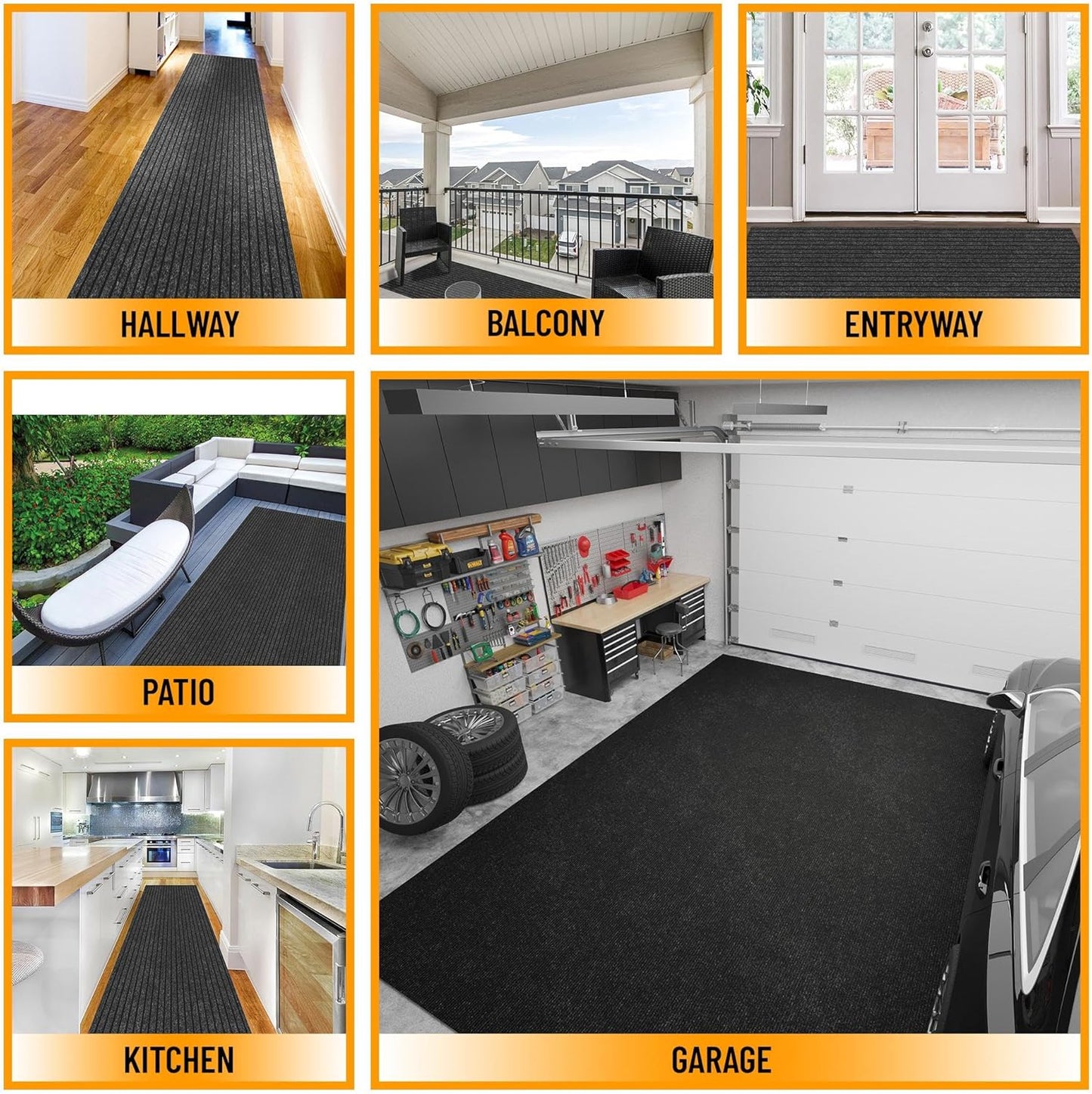 Ottomanson 2'7" x 8' Hallway Runner with Scraper Pile - Extra Durable Non-Slip Rug Mat for Indoor & Outdoor Use - Ideal for Kitchen, Entryway & Garage - High-Traffic Carpet, Black