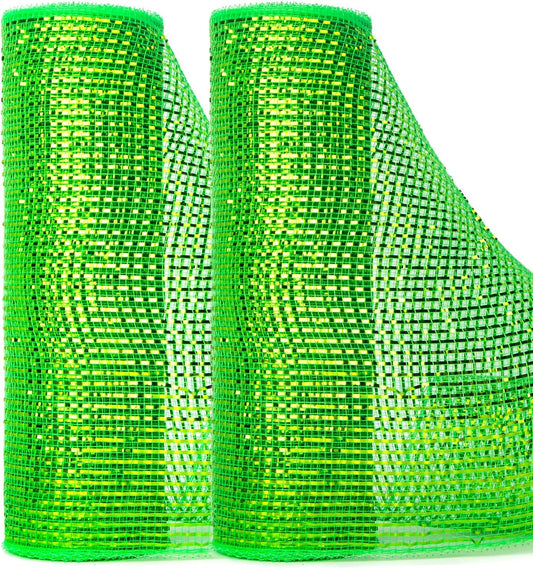Ribbli 2 Rolls Deep Lime Deluxe Ribbon,10 inch x 30 feet(10Yard) Each Roll,Metallic Lime Green with Green Wide Foil, Use for Wreath Swags and Christmas Decoration