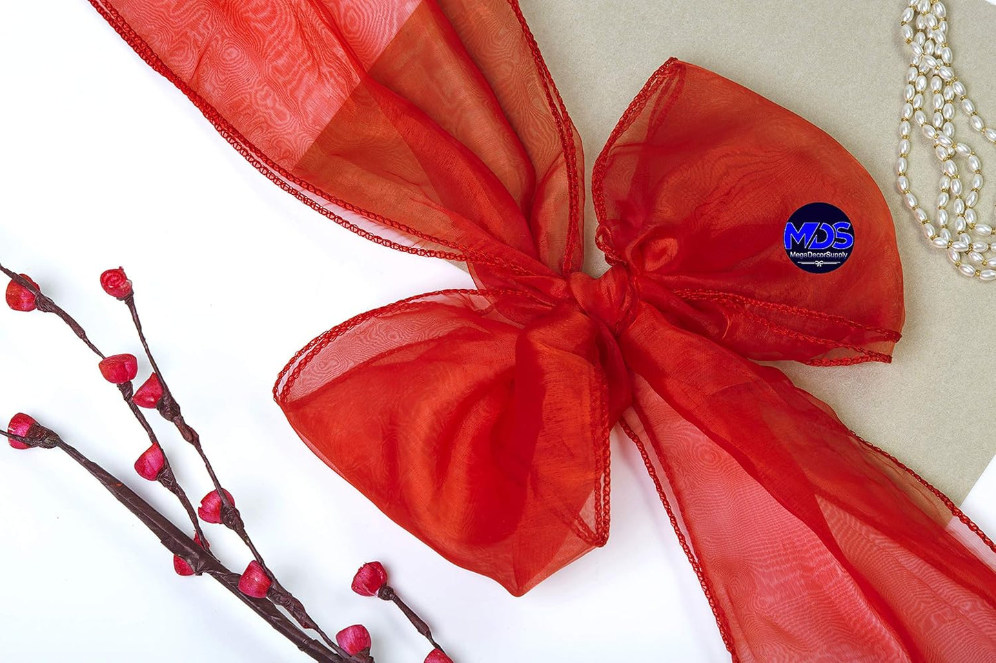 MDS Pack of 25 PCS Organza Chair Sashes Wider Dining Chair Bows Ribbon Tie Back for Wedding Party Birthday Bridal Shower Reception Event Banquet Home Chair Cover Decoration - Red