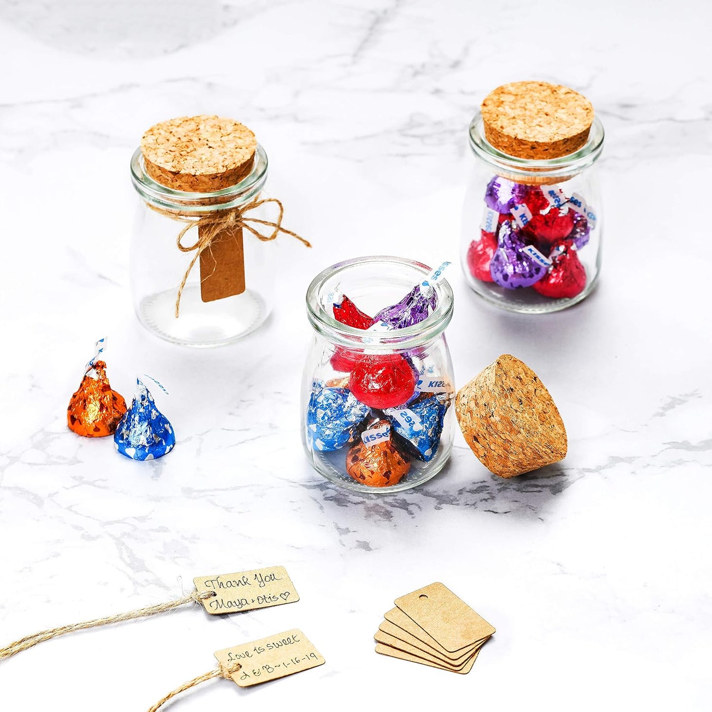 Otis Small Glass Bottles - Mini Jars w/Cork Stoppers - Round 100ml Mason Jars for Crafts, Candle Holders & Potion Bottles – 12 Pack