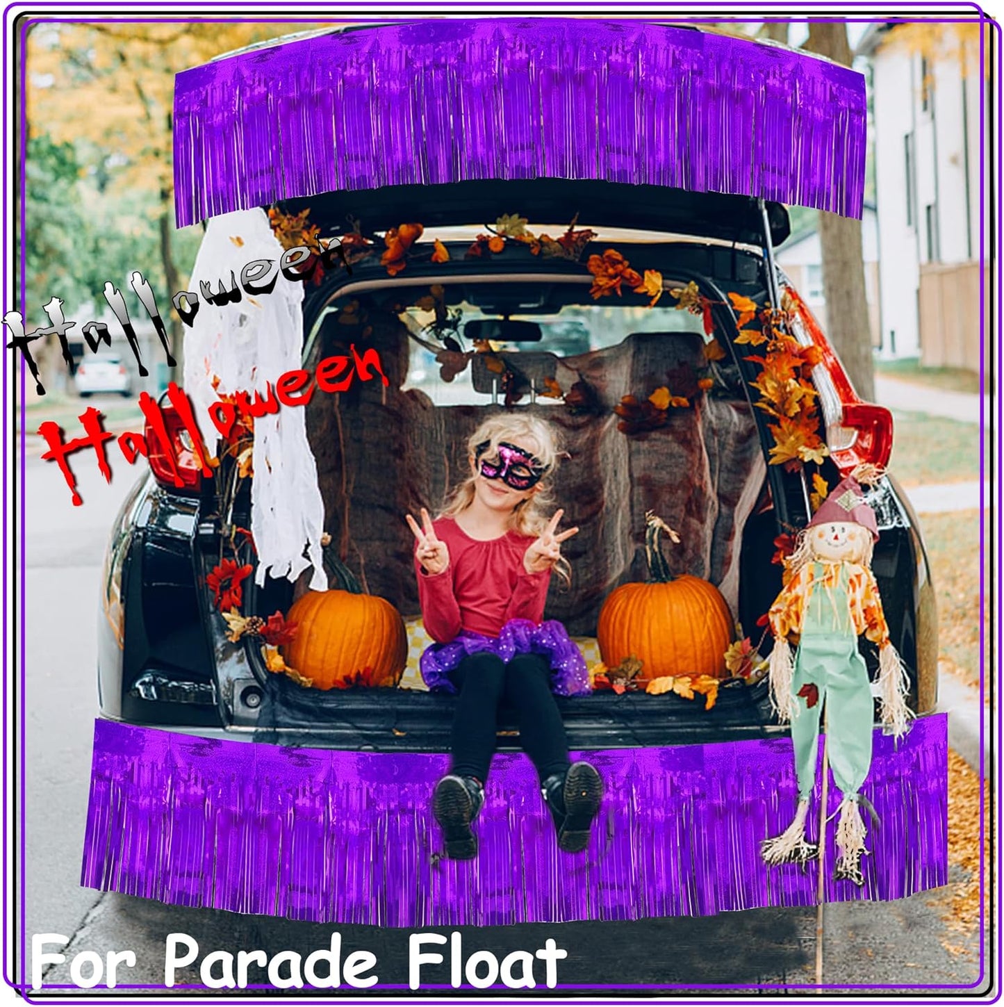 4 Pack 10 Feet Glitter Purple Parade Float Decorations for Trailer Car, Glitter Foil Fringe Metallic Tinsel Streamers Banner Garland for Graduation Homecoming Birthday Party (Glitter-Purple)