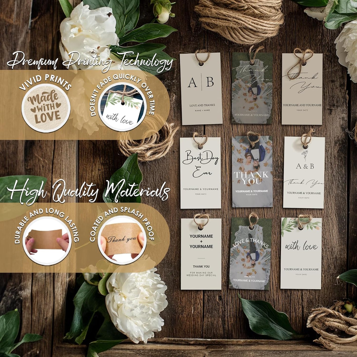 Custom Gift Tags for Wedding Favors - Personalized Thank You Hang Tags for Wedding Bridal Shower