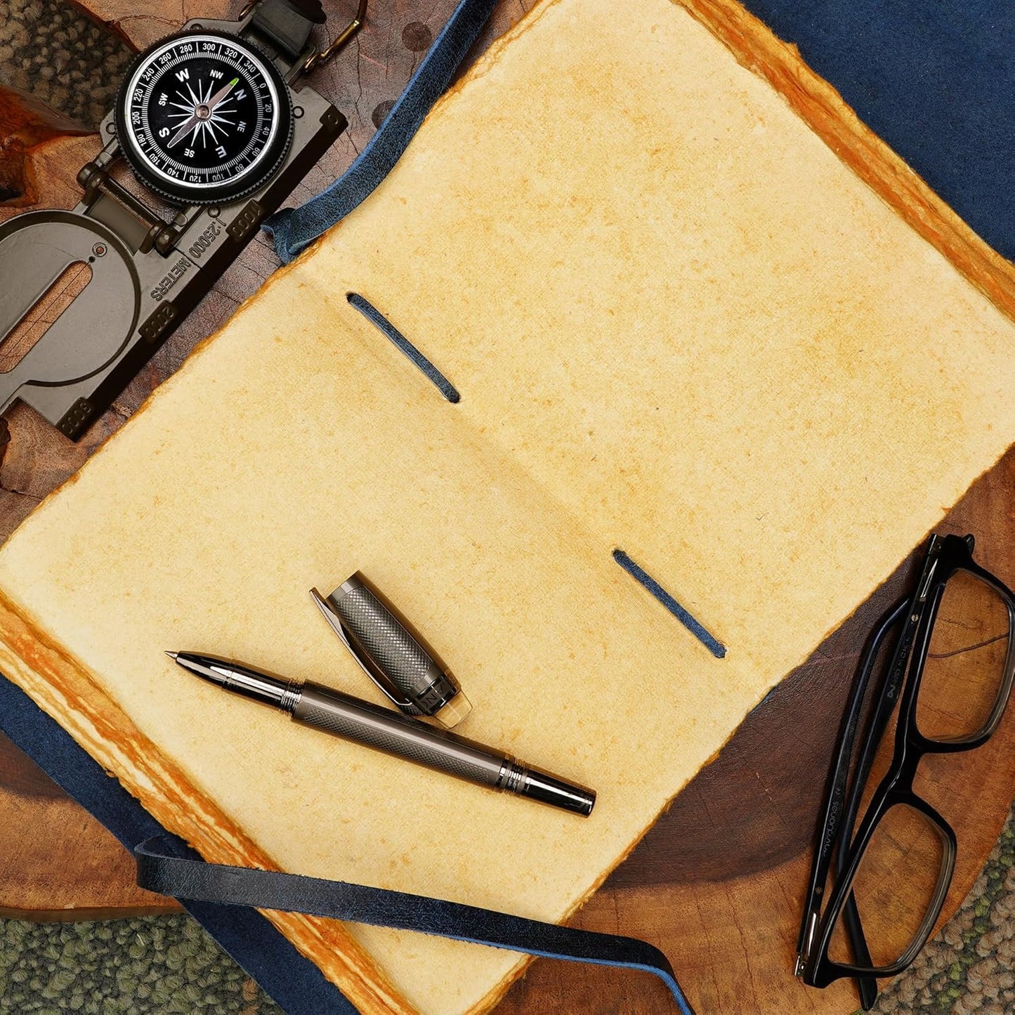 LUXEORIA Tree Of Life Leather Journal for Women and Men, Handcrafted Leather Journal for Writing Womens, Sketchbook, Travel Diary with Unlined Deckle Paper, Dark Blue 6x8