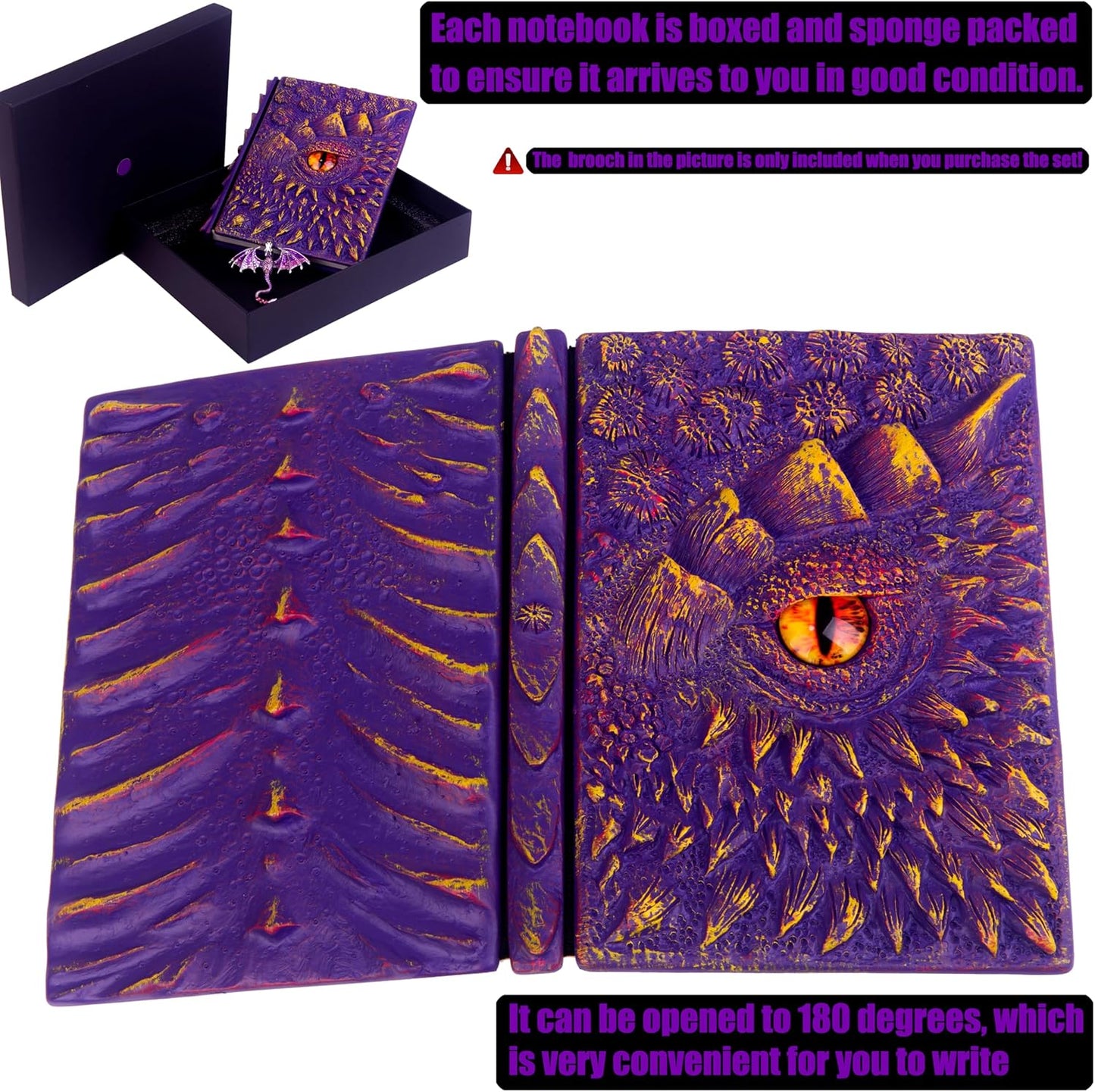 3D Dragon Eye Embossed Journal,Resin Engraving Notebook,Dnd notebook for Dragon Lovers ，Blank Paper,Hardcover Travel Notepad for Writing,Sketchbook,Collection,Gift,Decoration A4 and A5 Size (A5-Purple-Lined)