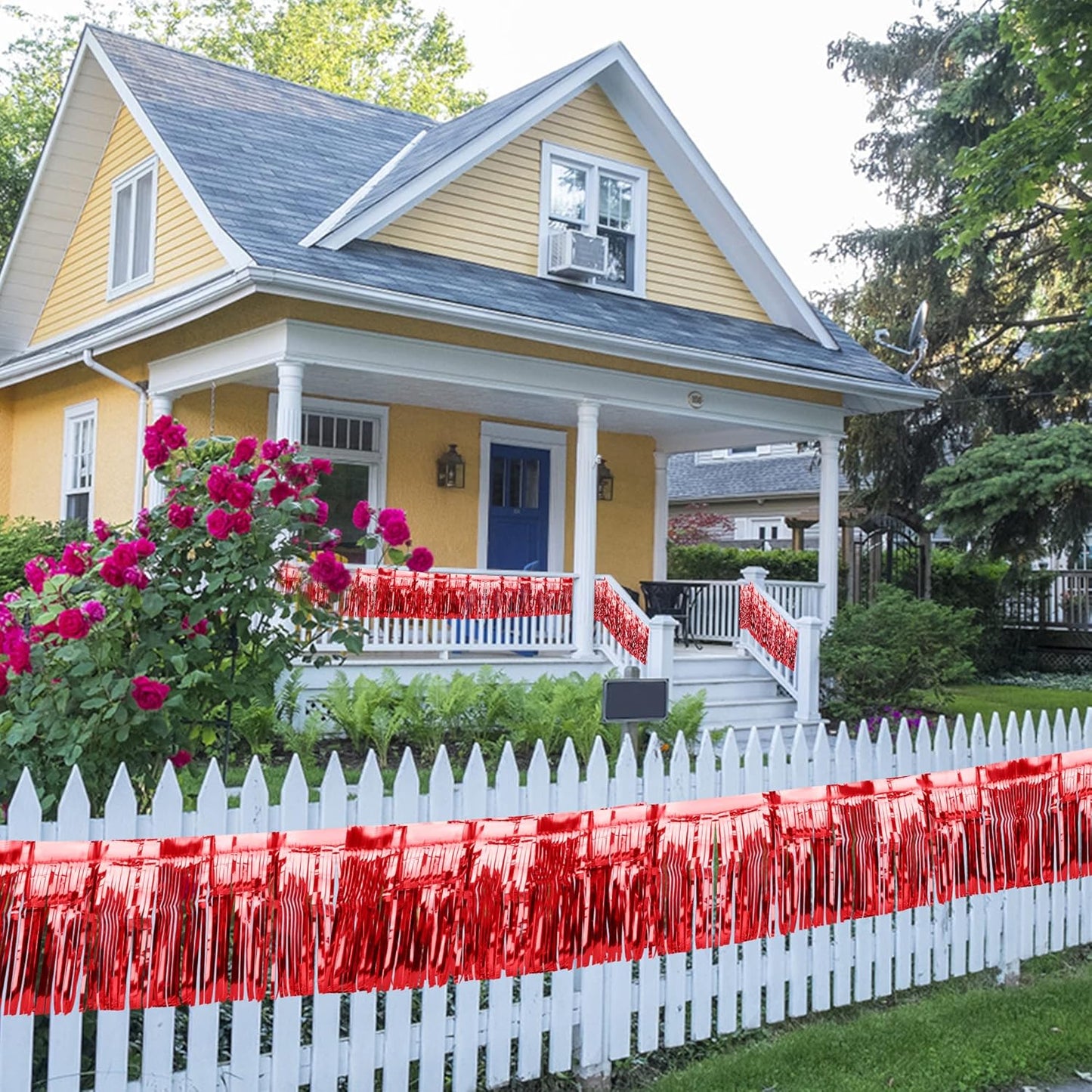 4 Pack Fringe Curtains, Metallic Foil Fringe Garland Shiny Tassel Float Parade Decorations for Trailer Car Graduation Homecoming Outdoor Indoor 4th of July Party (Red)