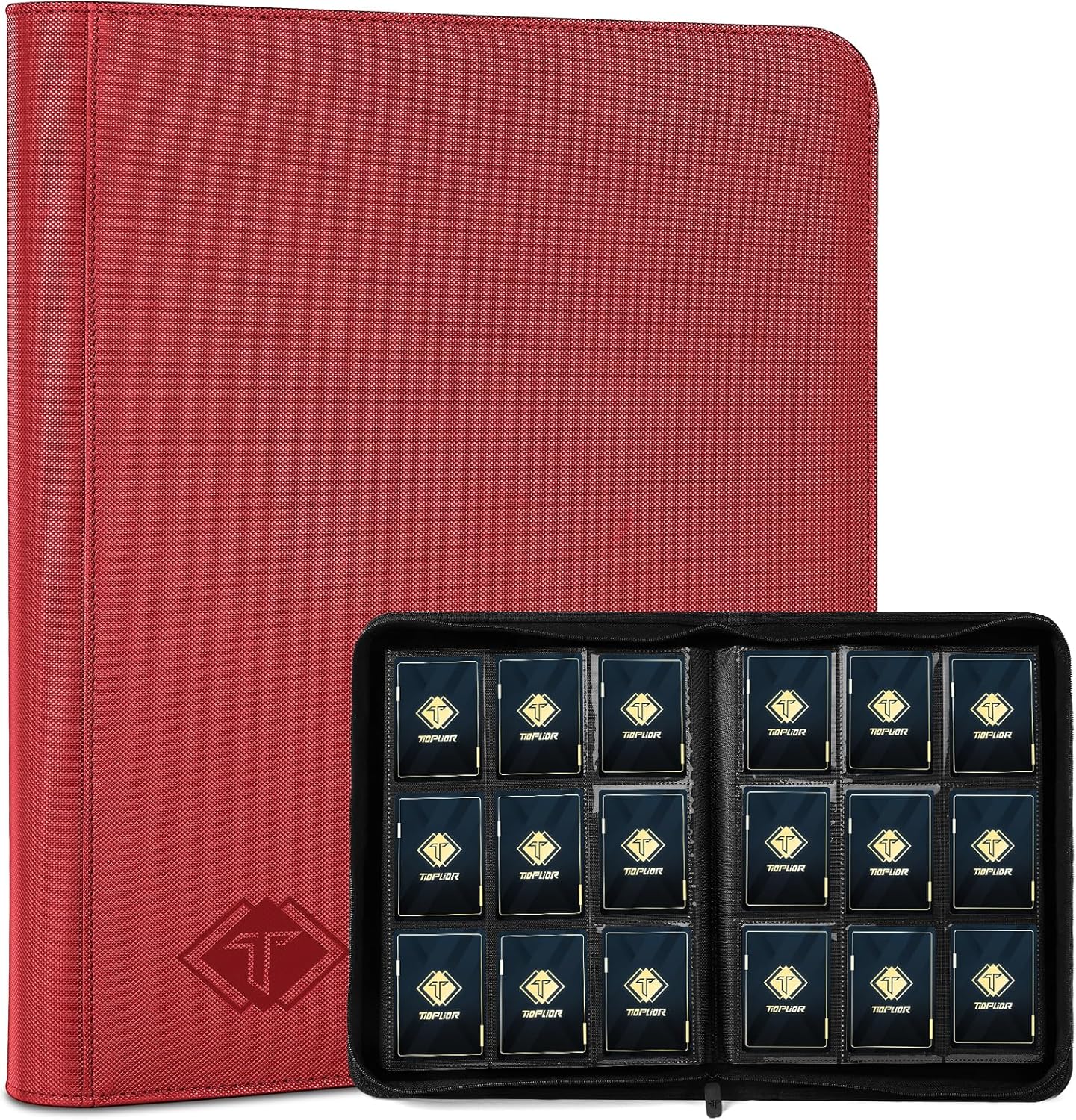 Trading Card Binder 9-Pocket, TCG Binder Fit for MTG Yugioh Card Album Book 432 Side-Loading Pockets, Premium Card Collection Binder for Baseball Football Sports Cards PTCG with Zipper (Red)
