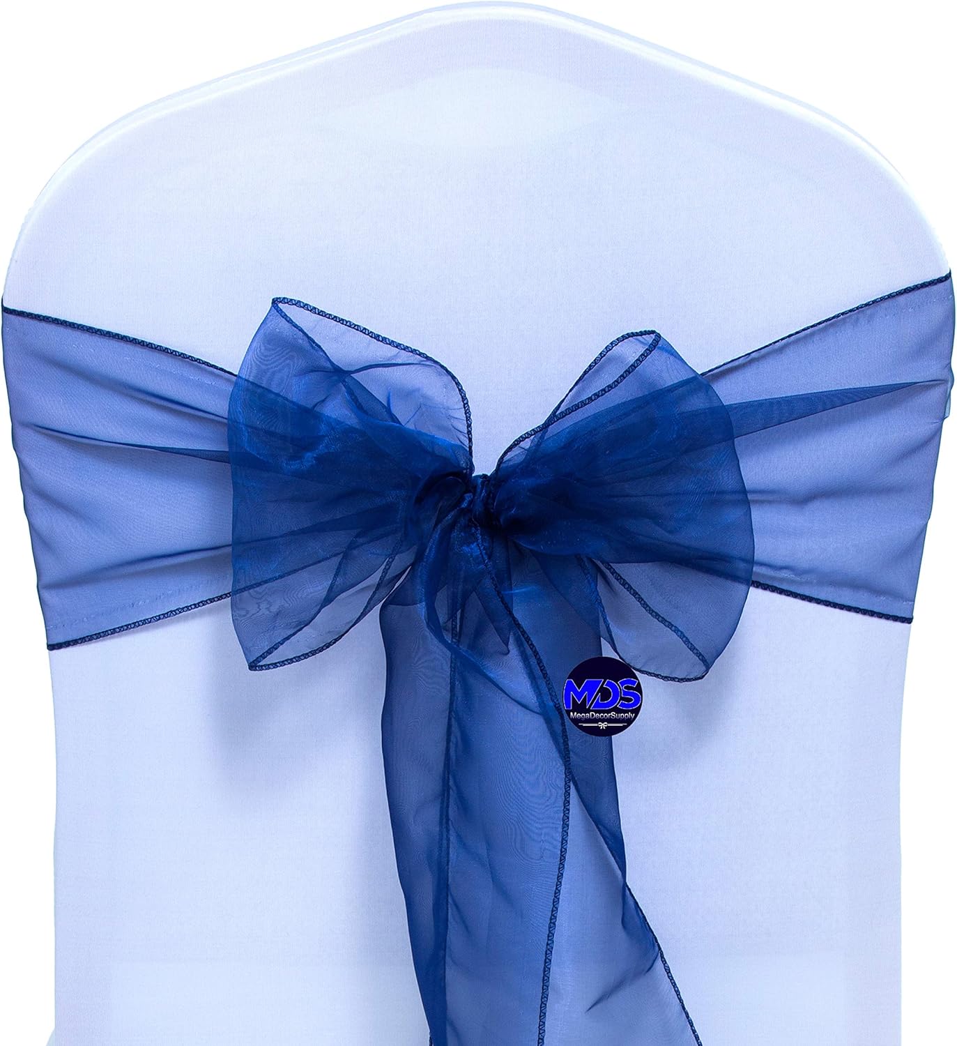 MDS Pack of 150 PCS Organza Chair Sashes Wider Dining Chair Bows Ribbon Tie Back for Wedding Party Birthday Bridal Shower Reception Event Banquet Home Chair Cover Decoration - Navy Blue
