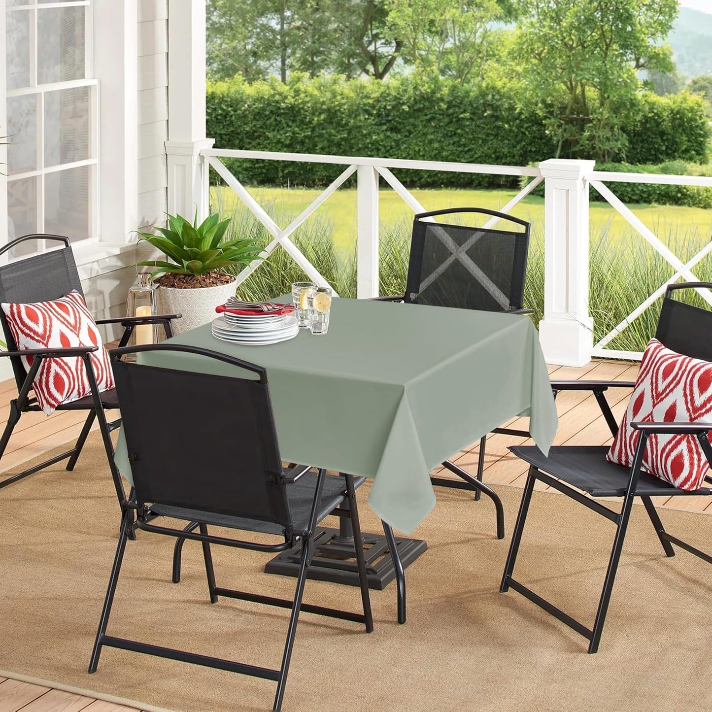 sancua Square Tablecloths 85x85 Inch - Sage Green Fabric Table Cloth for Square or Round Tables, Washable Polyester Table Cover for Outdoor Party, Birthday, Buffet, Resturant