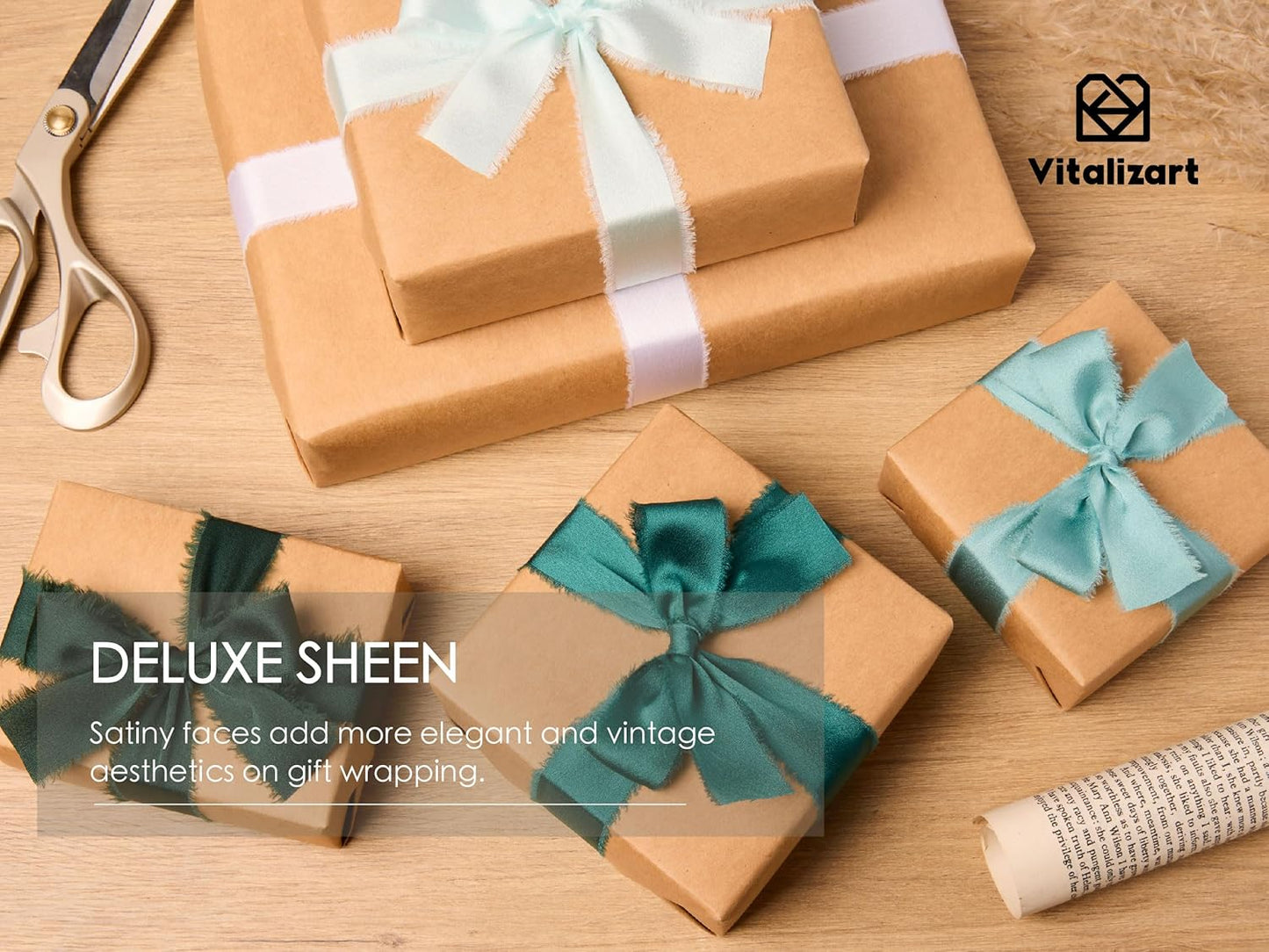 Vitalizart Silk Like Satin Ribbon 1 inch x 25 Yard Green & Sage Handmade Frayed Ribbons for Gift Wrapping Baby Shower Wedding Bridal Bouquets Holiday Decor