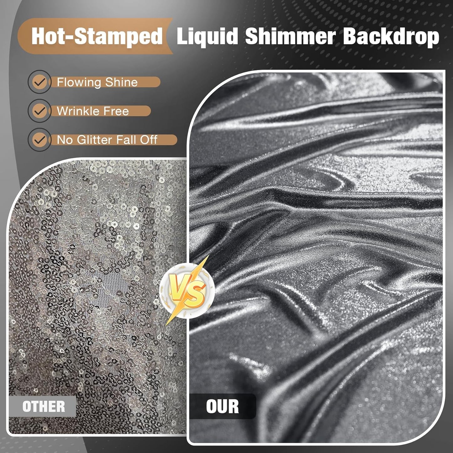 10x10FT Charcoal Silver Sequin Backdrop - 2 Panels 5x10FT Wrinkle-Free Glitter Drapes for Weddings, Parties & Events