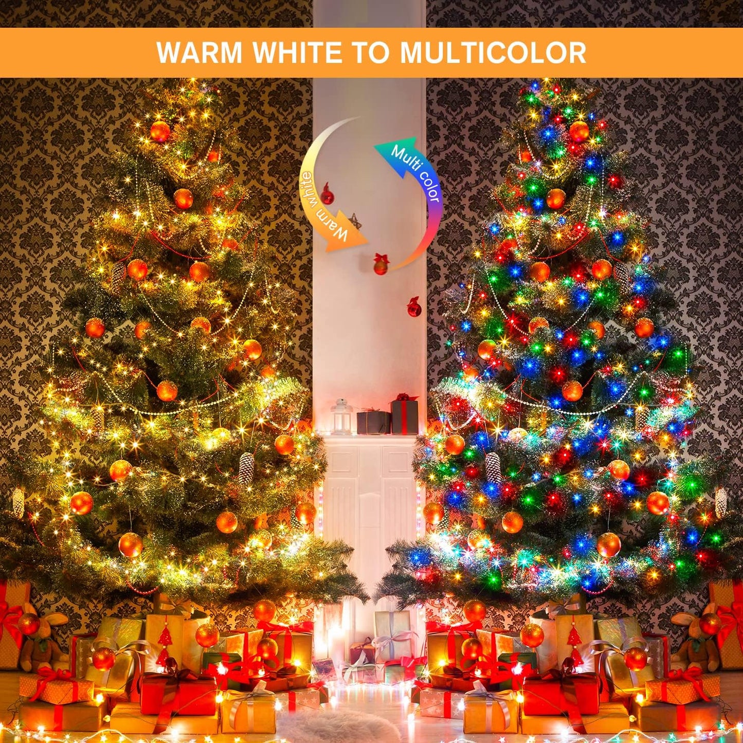 JMEXSUSS 500 LED Color Changing Christmas Lights, 163FT Warm White & Multicolor String With Remote, Plug-in for Tree House Indoor Outdoor Xmas Decor
