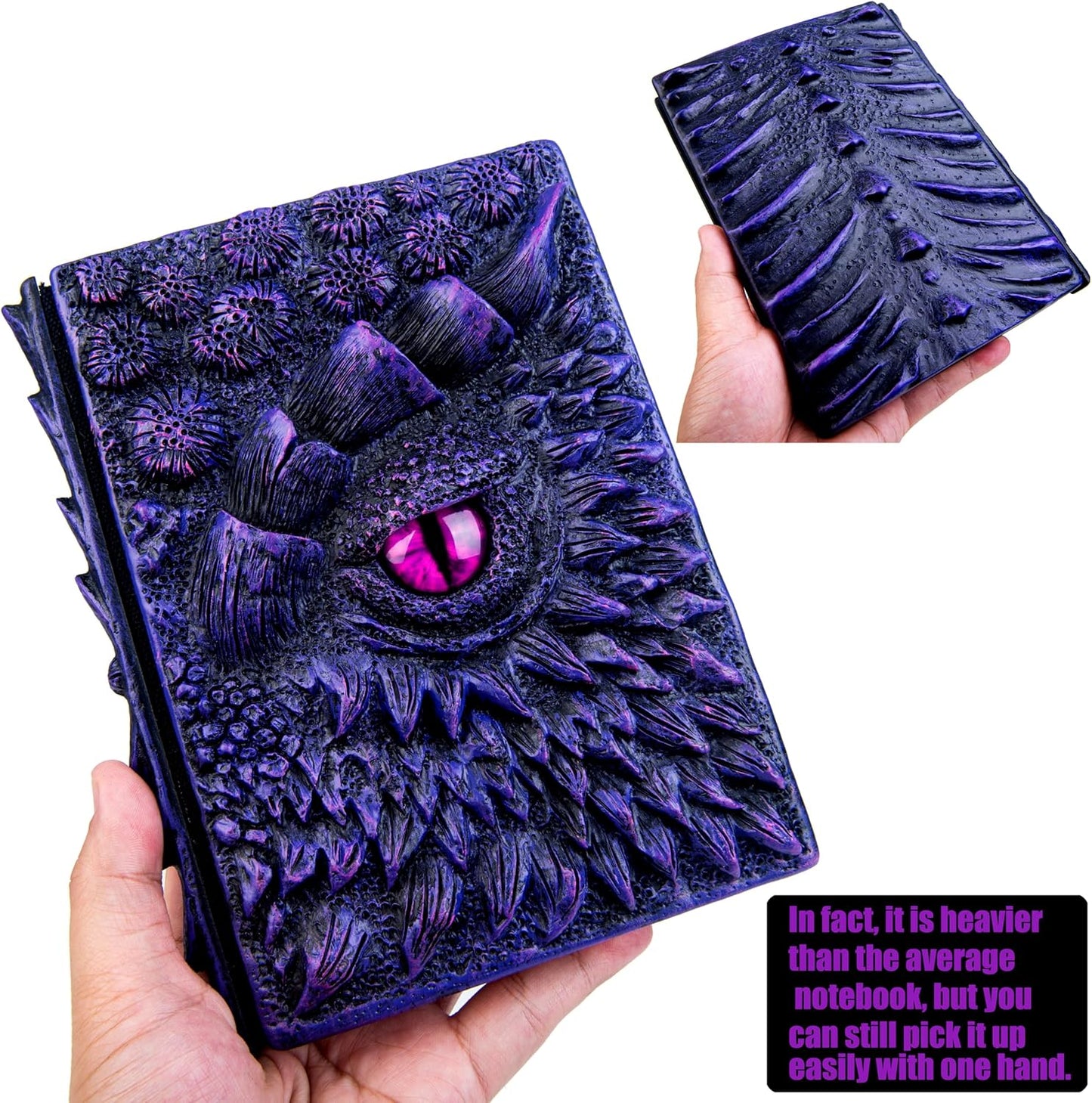 3D Dragon Eye Embossed Journal,Resin Engraving Notebook,Dnd notebook for Dragon Lovers ，Blank Paper,Hardcover Travel Notepad for Writing,Sketchbook,Collection,Gift,Decoration A4 and A5 Size (A5-Dark Purple-Lined-Brooch)