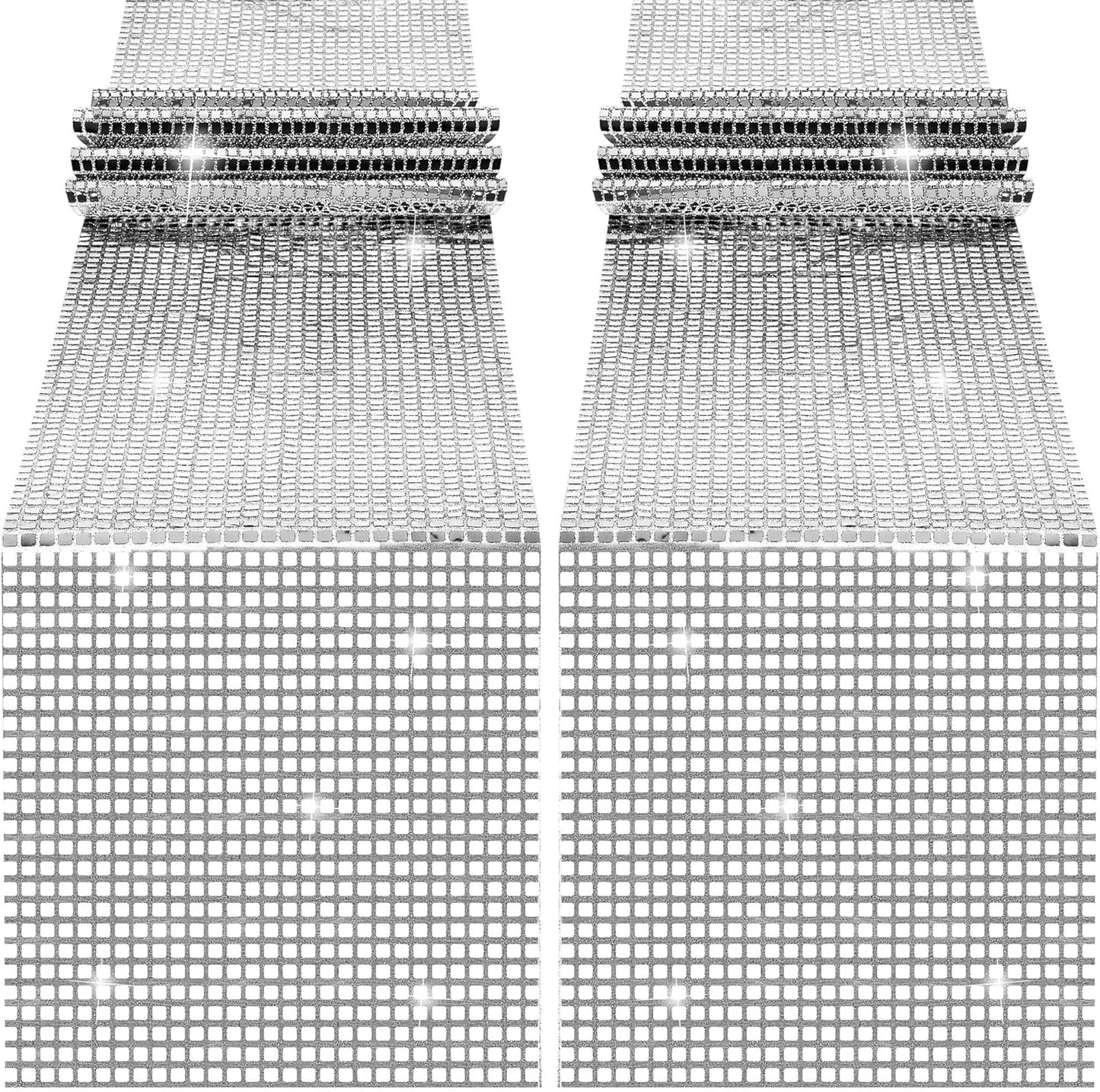 durony 2 Pack Disco Party Table Runner 11 x 108 Inch Mirror Silver Glitter Foil with Sparkle Sequin Table Runner for 70s Bachelorette Parties Disco Cowgirl Party Decorations