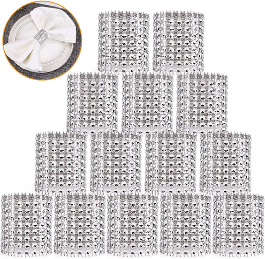 Bling Napkin Rings Set of 150, Rhinestone Silver Napkin Rings Diamond Adornment Napkin Holder Bulk for Wedding, Dinner, Party, Table Decorations, White
