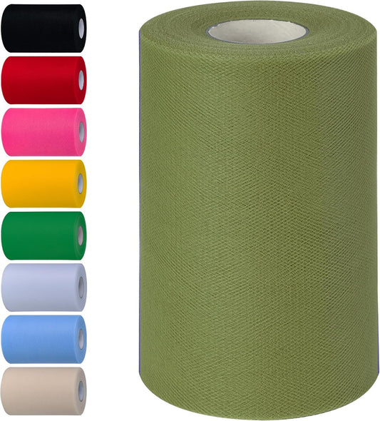 Army Green Tulle Fabric Rolls 6 Inch by 100 Yards (300 feet) Tulle Roll Spool Fabric for DIY Tutu Skirt Baby Shower Birthday Party Wedding Decorations Christmas Craft Supplies (Army Green)