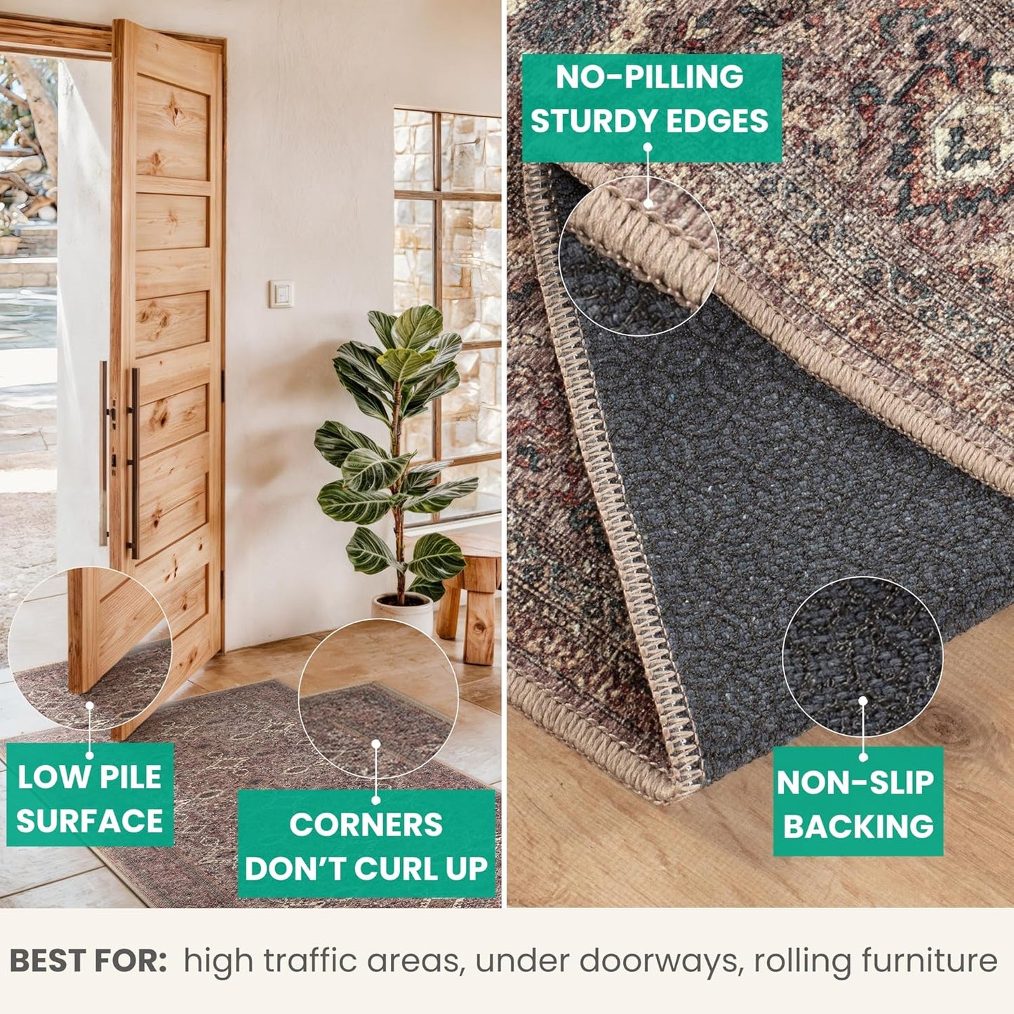 Bloom Rugs Washable Non-Slip 3' x 5' Rug - Beige Traditional Bordered Area Rug for Living Room, Bedroom, Dining Room, and Kitchen - Exact Size: 3' x 5'