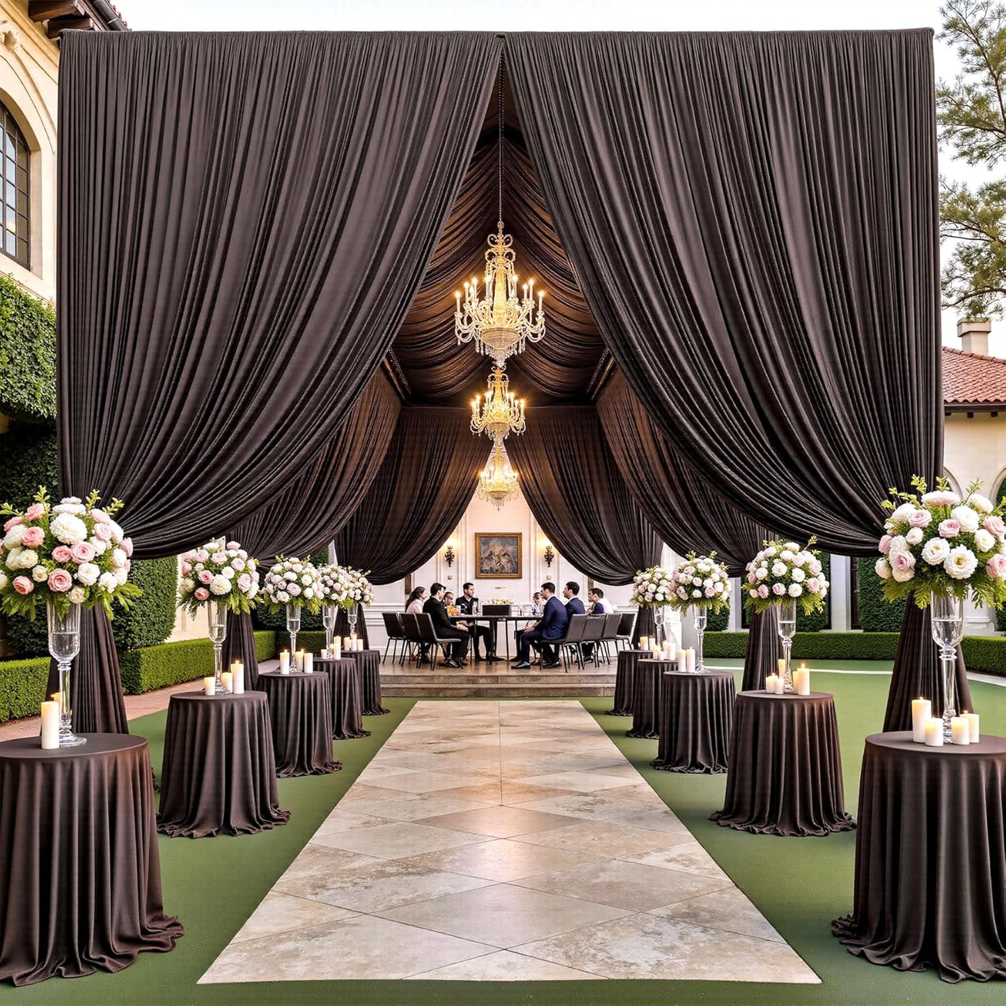 PartyVillage 20ft×15ft Brown Backdrop Curtain for Wedding Parties, 4 Panels Wrinkle Free 15 FT Long Polyester Photo Backdrop Drapes Back Drop Cloth for Birthday Photography Background