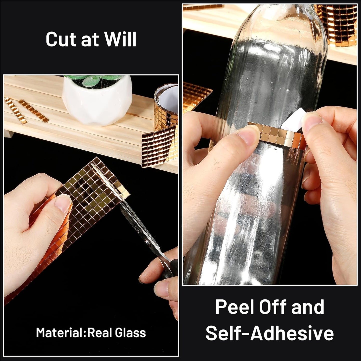 PP OPOUNT 2360 PCS Disco Ball Tiles, 5 x 5 mm Self-Adhesive Mirror Tiles, Peel and Stick Mosaic for DIY Disco Ball, Photo Frame, Art Collage, Indoor Decor (Luxury Gold)