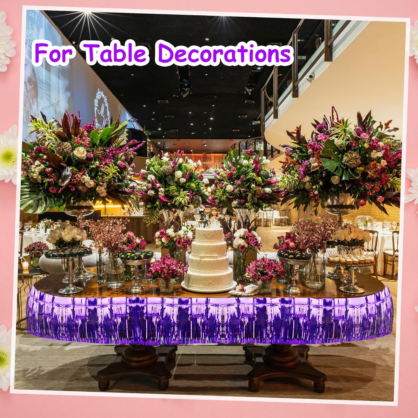 4 Pack Iridescent Fringe Float Curtain, Metallic Foil Fringe Garland Wall Hanging Drapes Tassel Foil Float for Parade Float Trailer, Birthday Holiday Outdoor/Indoor Party Decoration (Purple)