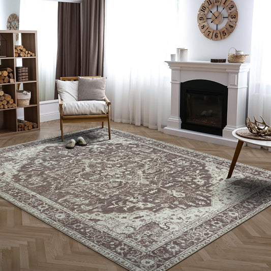Bloom Rugs Washable Non-Slip 8' x 10' Rug - Dark Brown Traditional Medallion Area Rug for Living Room, Bedroom, Dining Room, and Kitchen - Exact Size: 8' x 10'