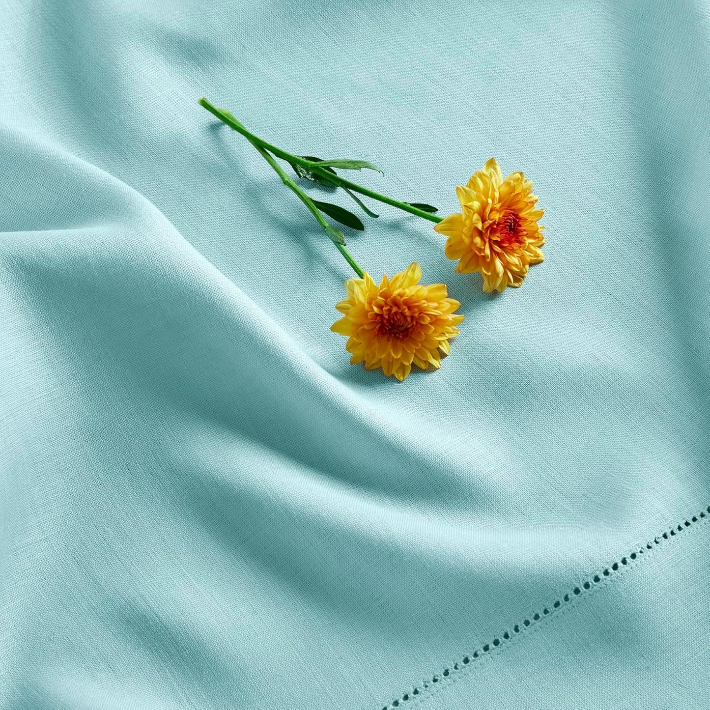 Solino Home Linen Aqua Blue Tablecloth 54 x 72 Inch - Classic Hemstitch, 100% Pure Linen Rectangular Tablecloth - Machine Washable Table Cloth