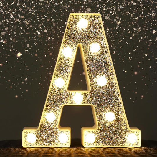 Light Up Letters, Marquee Light Letters for Table Decorations, Glitter Light Up Signs for Prom, Events, or Engagement Party Decor, Featuring Alphabet & Number Lighted Letter, Letter A
