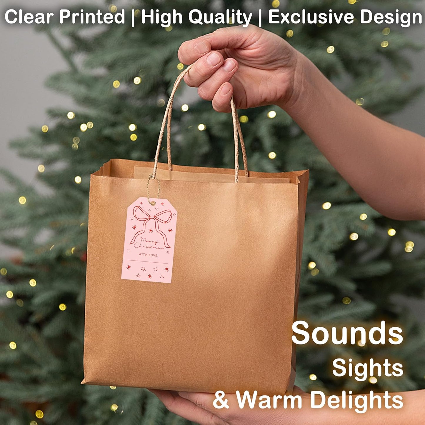 50 Pcs Christmas Gift Tags, 2.1"×3.5" Merry Christmas Tags for Gifts with String, Presents Paper Label Wrap for Party Favor - B13