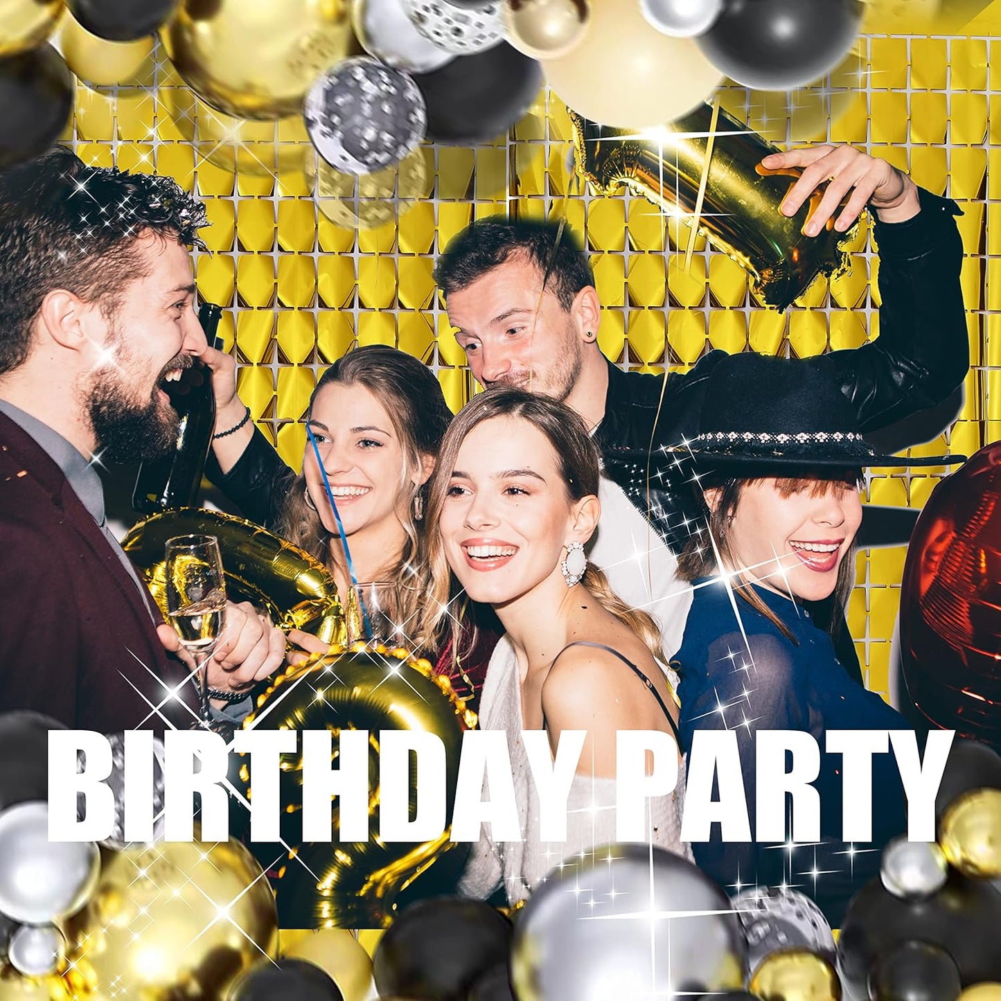 PADELO Gold Shimmer Wall Backdrop, Square Backdrop Curtain, 2Pcs 3.3x6.6 Feet Gold Streamer Backdrop for Party Decorations