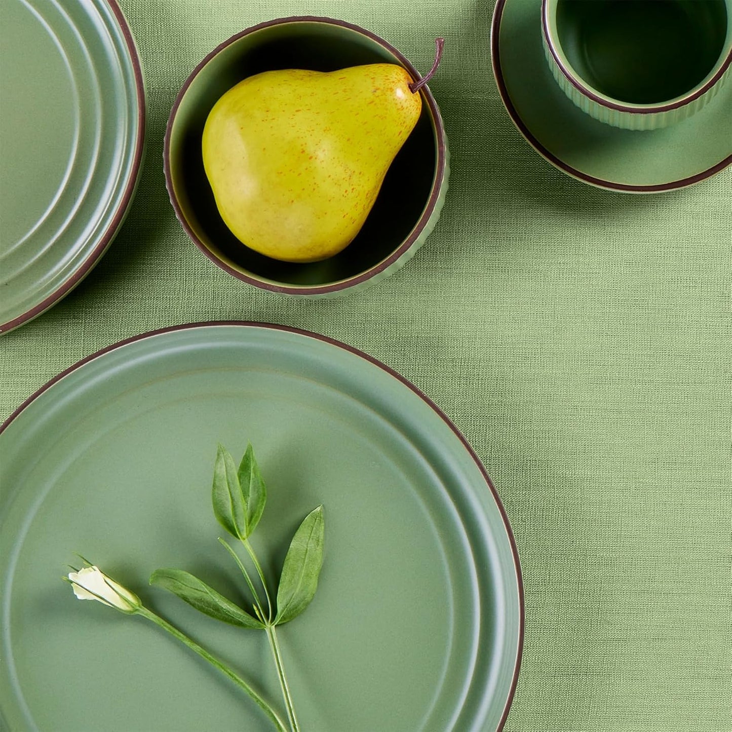 Solino Home Linen Tablecloth 52 x 52 Inch - 100% Pure Linen Laurel Green Square Tablecloth - Fete, Machine Washable Table Throw for Fall, Autumn, Thanksgiving