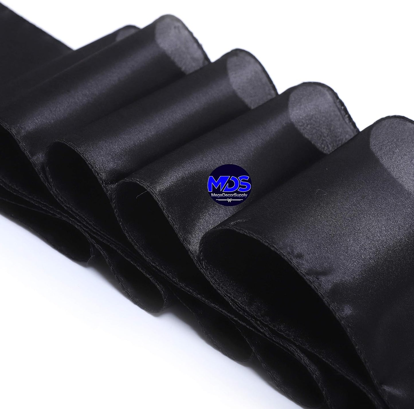 MDS Pack of 125 PCS Satin Chair Sashes Charmeuse Sateen Dining Chair Bows Ribbon Ties Back Sash for Wedding Party Birthday Home Hotel Restaurant Banquet Decoration (7 x 108 Inch, Black)