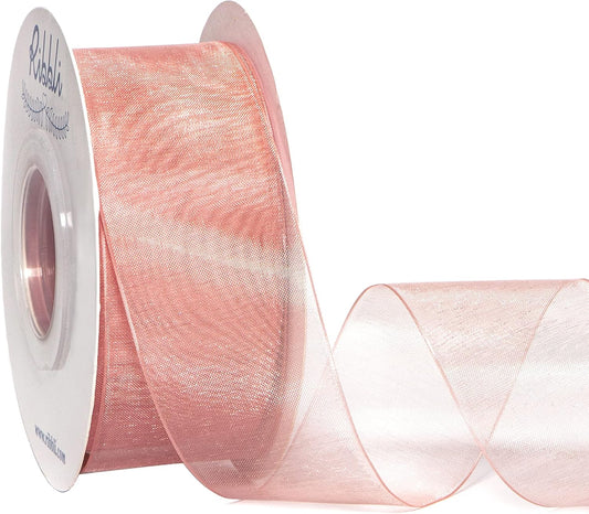 Ribbli Sweet Nectar Pink Sheer Organza Ribbon,1-1/2 Inches x Continuous 50 Yard,Rose Ribbon for Gift Wrapping,Bouquet Wrapping,Wedding Decoration,All Crafting and Sewing