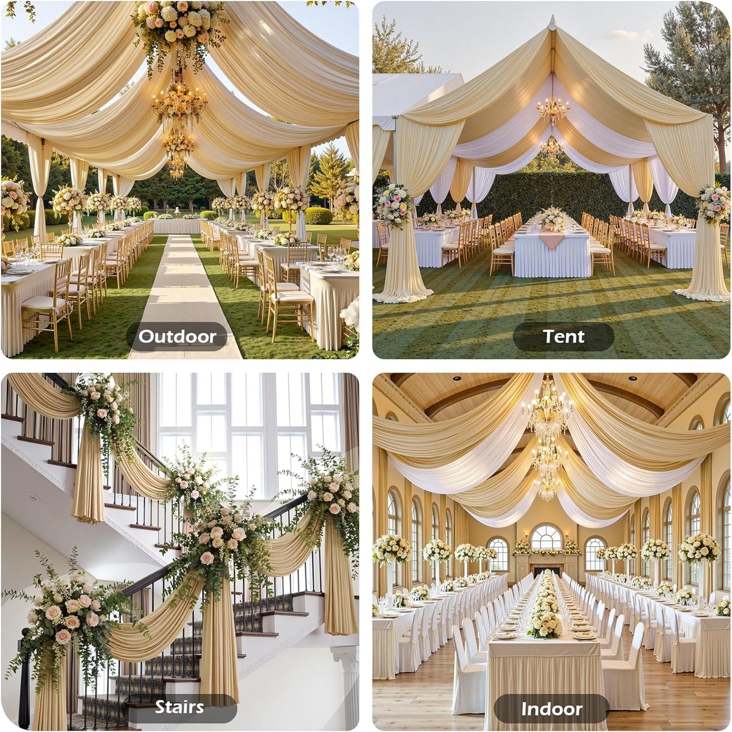 PartyVillage 2 Panels 5ftx30ft Beige Ceiling Drapes for Wedding Parties – 30 FT Extra Long Thick Polyester Wrinkle-Free Drapery Tent Decor Decorations for Birthday Party Ceremony Stage Swag