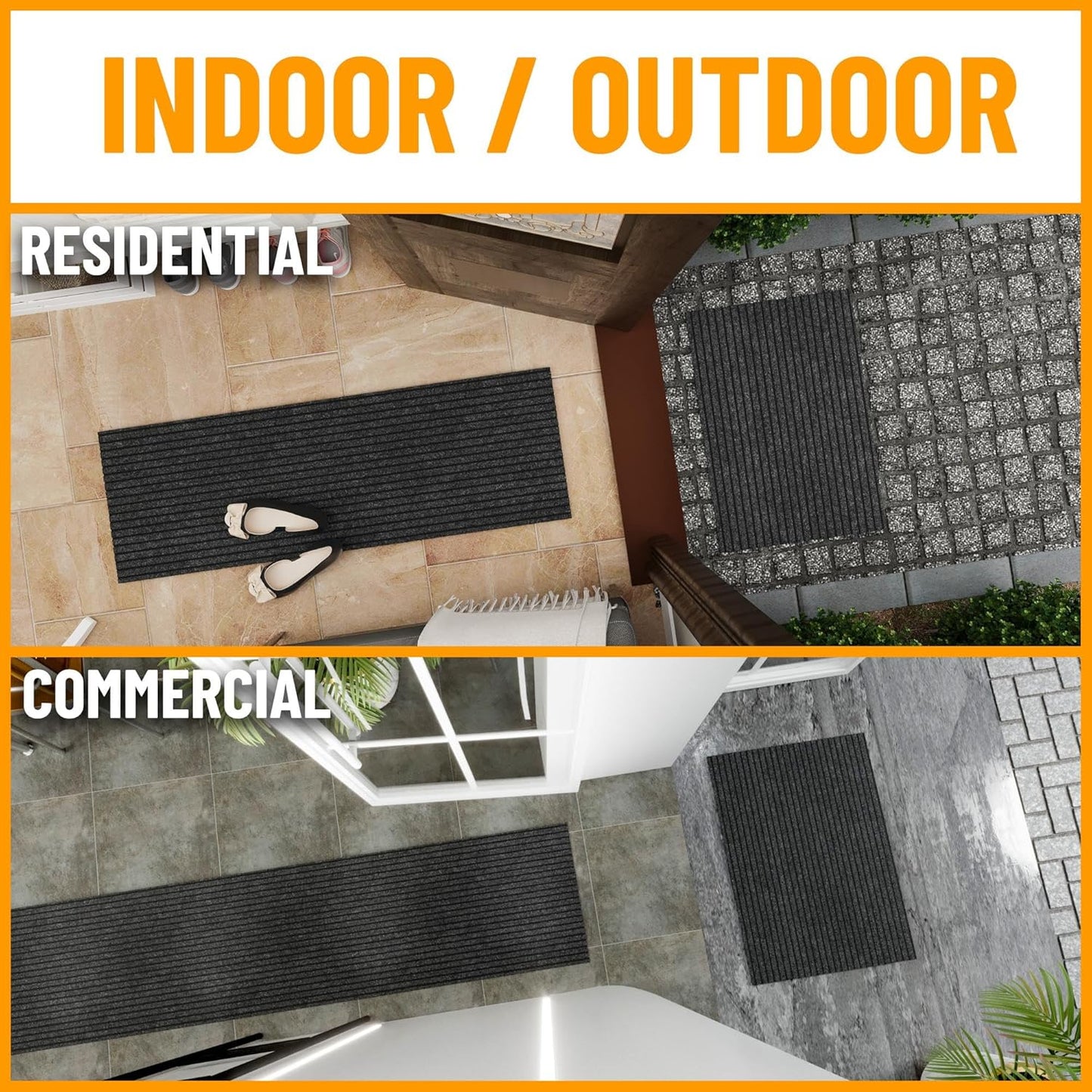 Ottomanson 2'7" x 40' Hallway Runner with Scraper Pile - Extra Durable Non-Slip Rug Mat for Indoor & Outdoor Use - Ideal for Kitchen, Entryway & Garage - High-Traffic Carpet, Black