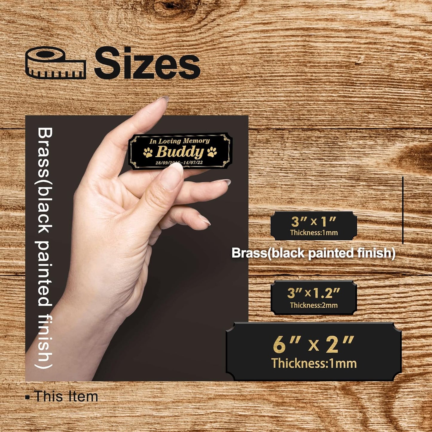 Caramel Sweet Life Personalized Name Plates, Black Engraved Plaque with Gold Text, Trophy Plates Engraved, Custom Name Plate with Adhesive Backing or Screws, 3" W x 1" H