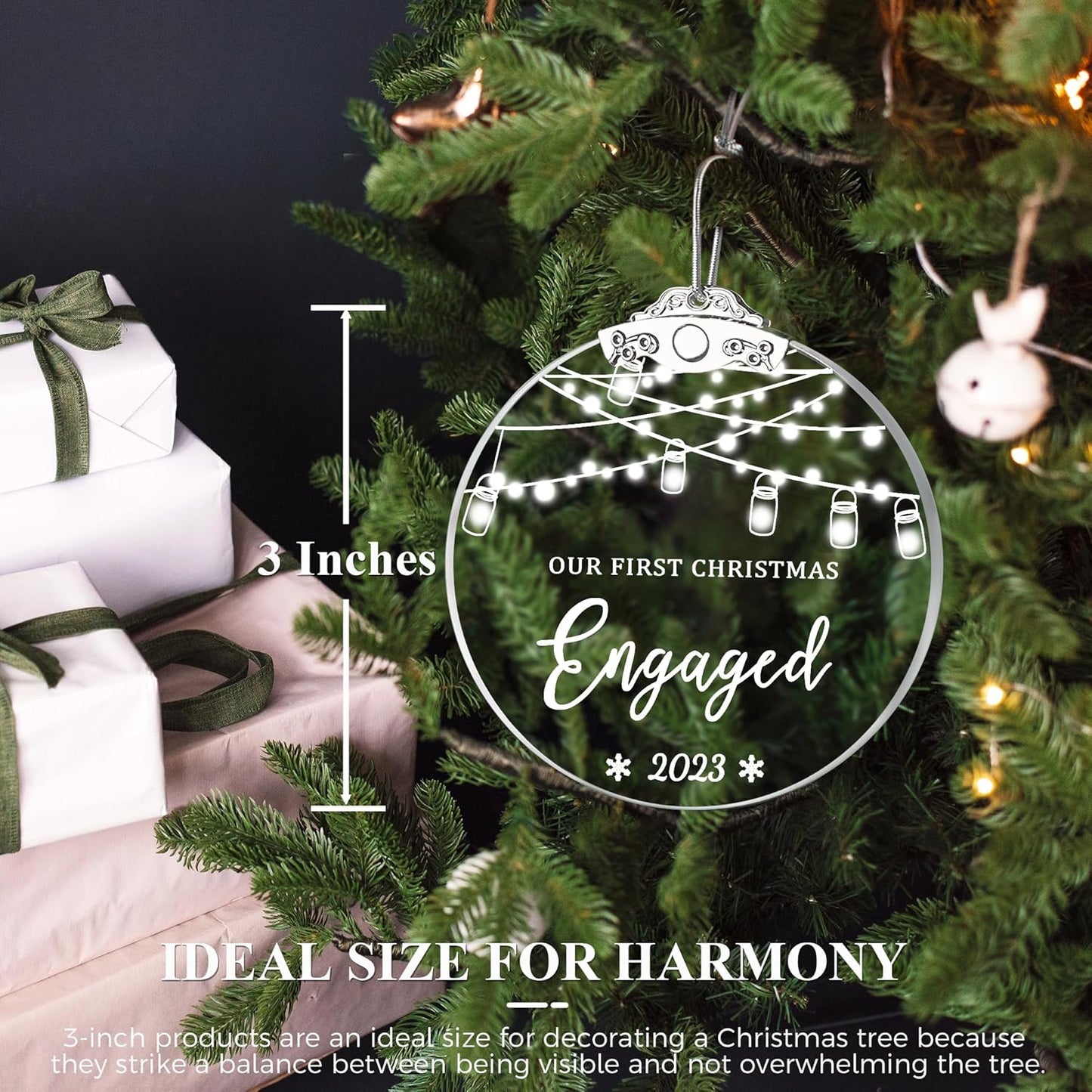 Our First Christmas 'Engaged' Ornament - Engagement & Wedding Gift, Glass Bridal Shower Ornament for Couples