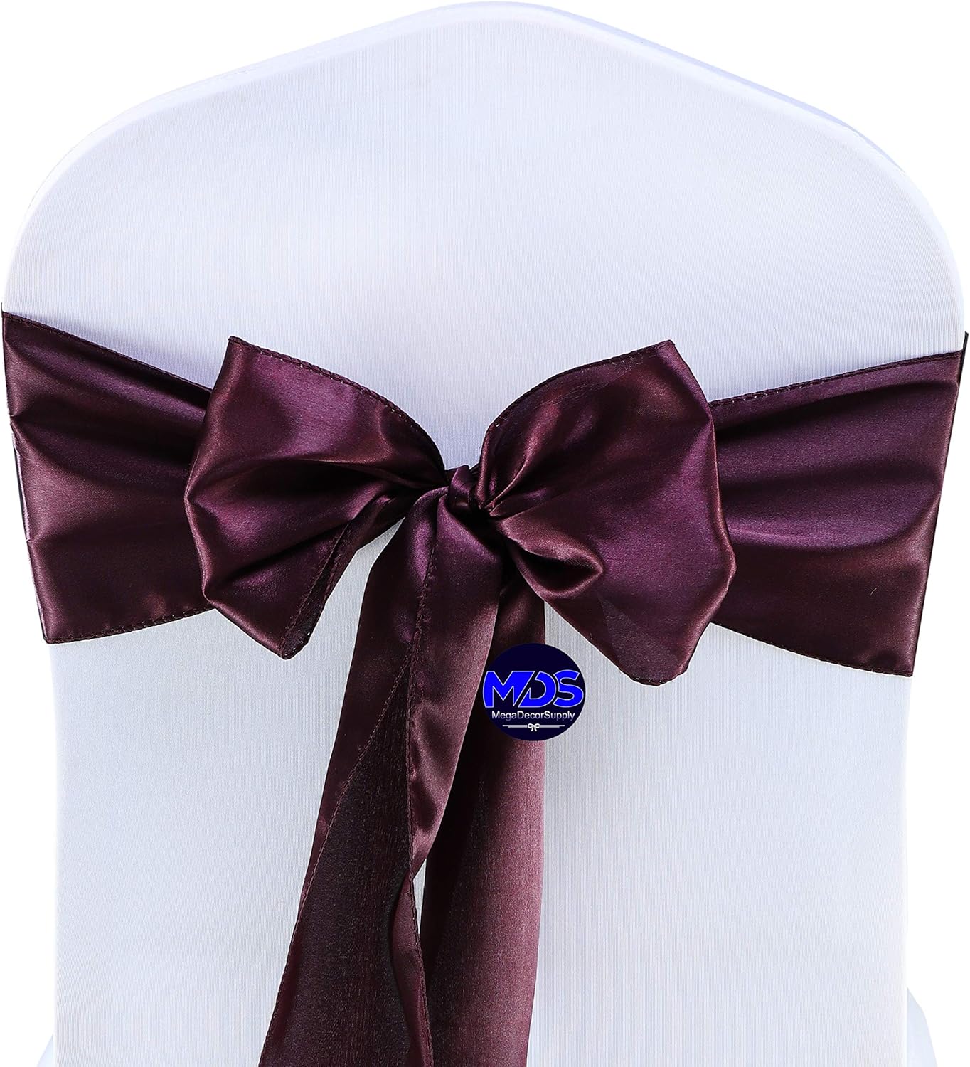 MDS Pack of 125 PCS Satin Chair Sashes Charmeuse Sateen Dining Chair Bows Ribbon Ties Back Sash for Wedding Party Birthday Home Hotel Restaurant Banquet Decoration (7 x 108 Inch, Plum)