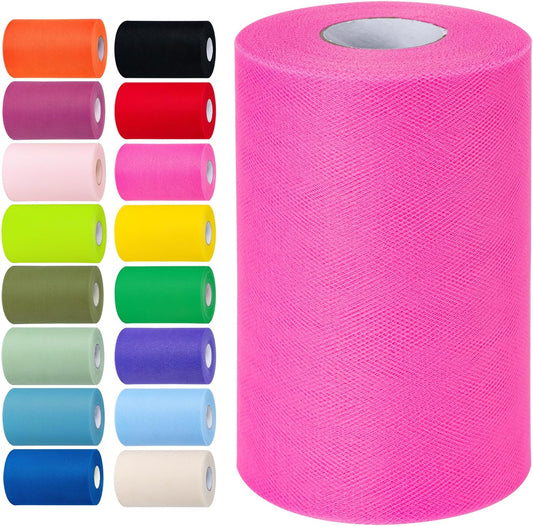 Pink Tulle Fabric Rolls 6 Inch by 100 Yards (300 feet) Tulle Roll Spool Fabric for DIY Tutu Skirt Baby Shower Birthday Party Wedding Decorations Christmas Craft Supplies (Pink)