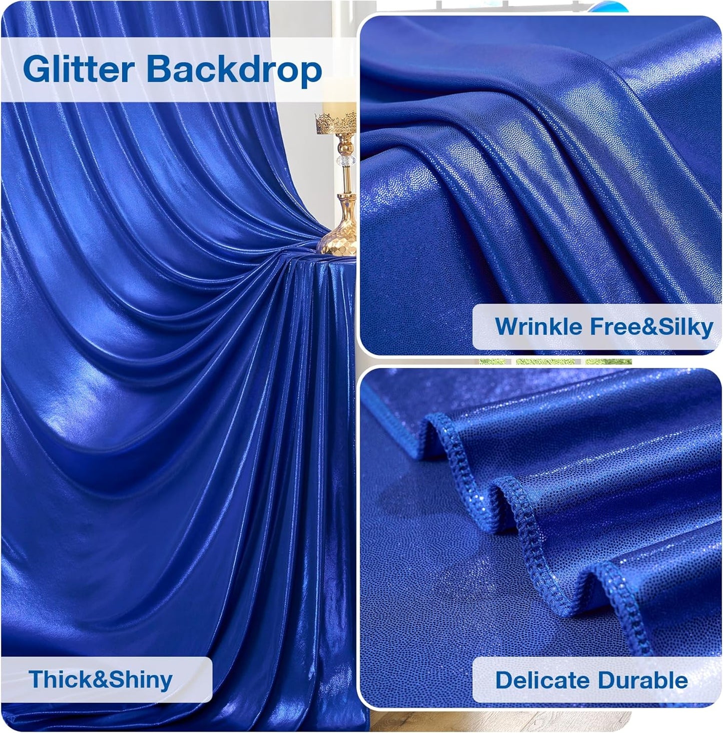 10x10 Wrinkle Free Royal Blue Sequin Backdrop Curtain for Parties-Thick Not Fall-Off Glitter Backdrop Drapes-2 Panels 5x10ft Shimmer Photo Back Drop Cloth for Wedding Birthday Photography Background