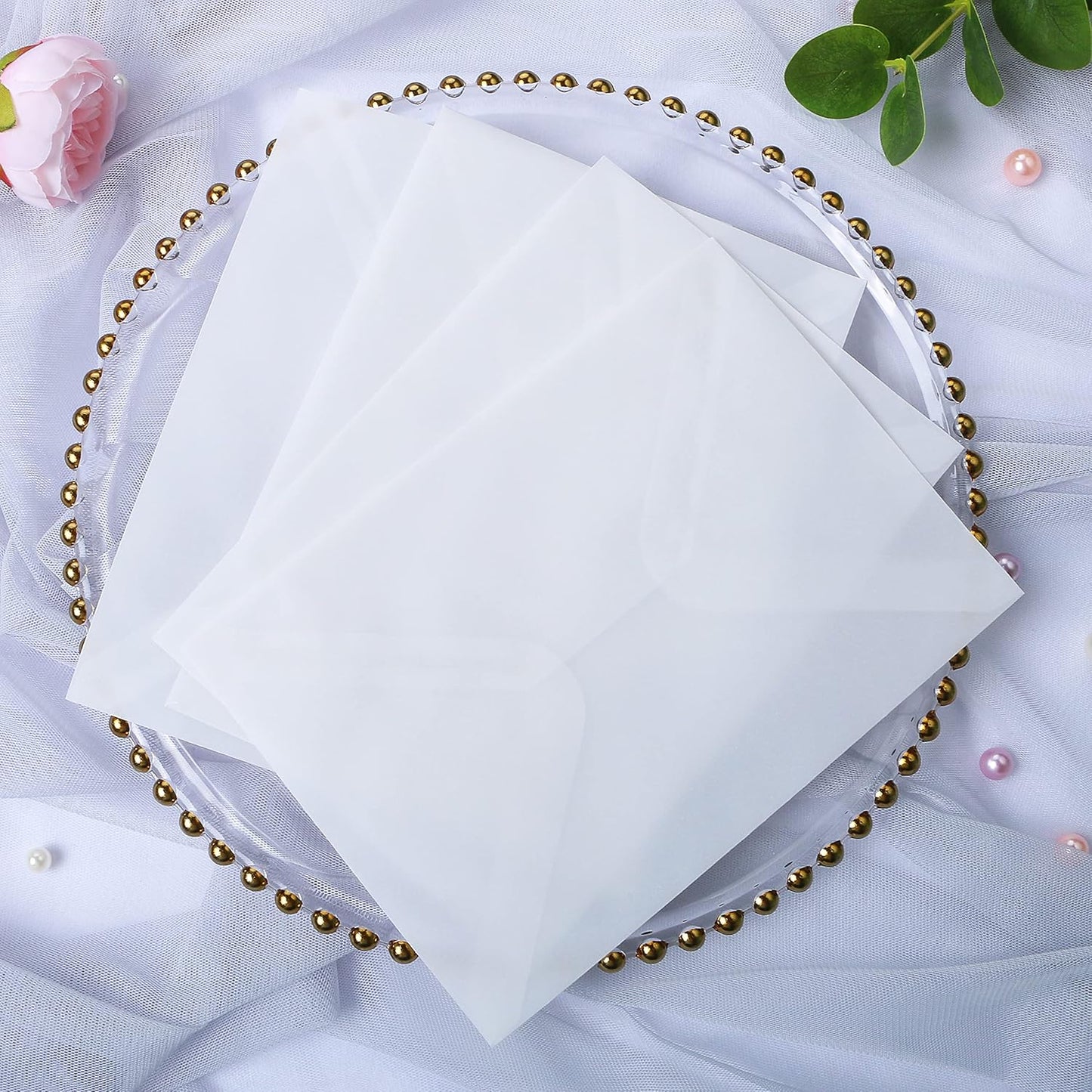 PONATIA 50 PCS/Pack A7 Vellum Envelopes, 5.35 x 7.5'' Vellum Envelopes, Perfect For 5 x 7'' Weddings Invitation Cards, Graduation Invite, Acrylic Invitations, Photos