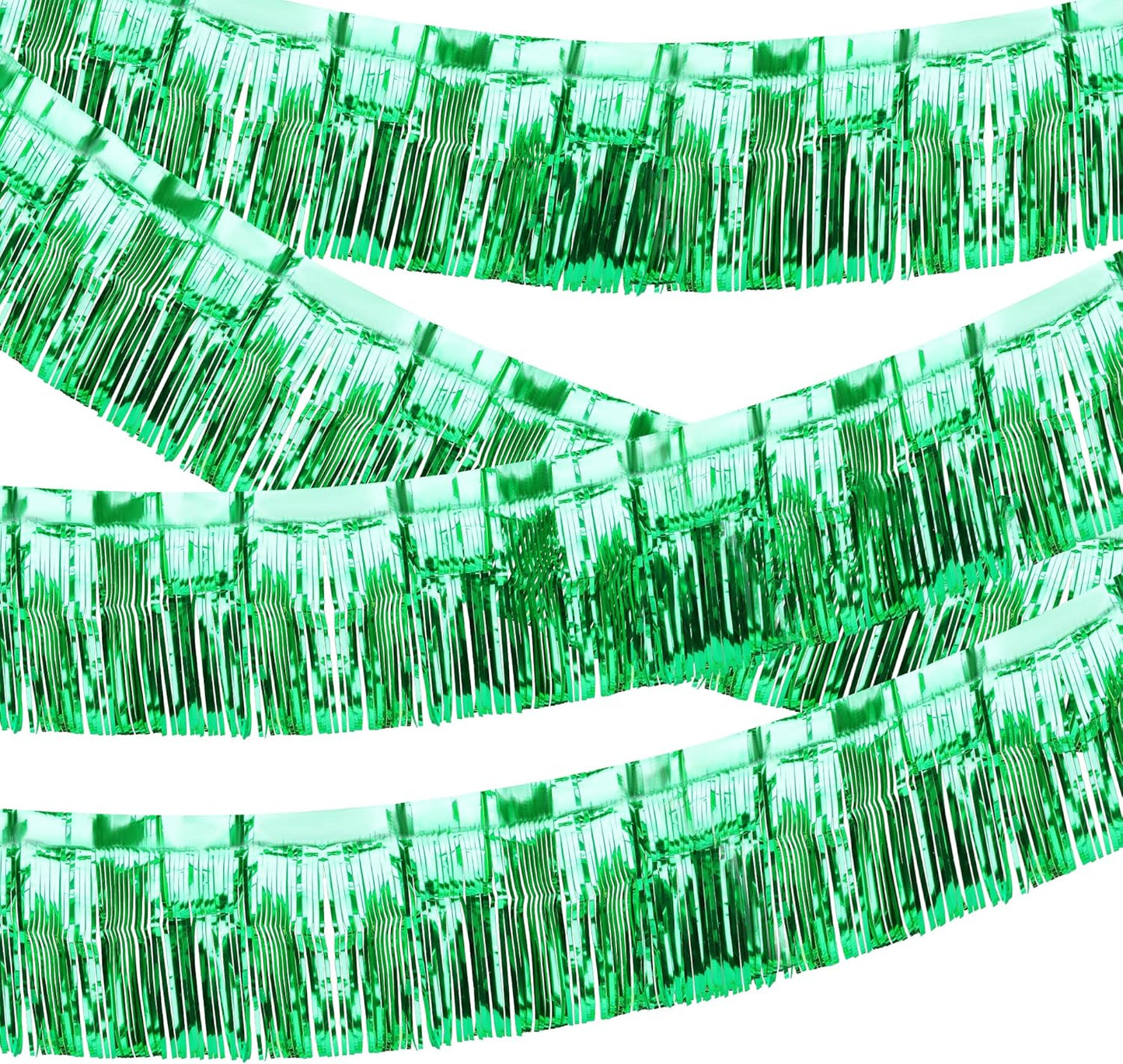 4 Pack Float Fringe Curtains, Metallic Foil Fringe Garland Shiny Tassel Foil Float Parade Float Decorations for Trailer Car Graduation Homecoming Outdoor Indoor St Patrick's Party (Green)