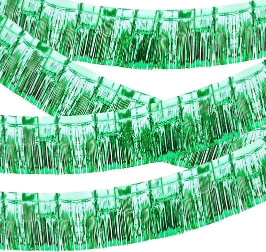 4 Pack Float Fringe Curtains, Metallic Foil Fringe Garland Shiny Tassel Foil Float Parade Float Decorations for Trailer Car Graduation Homecoming Outdoor Indoor St Patrick's Party (Green)